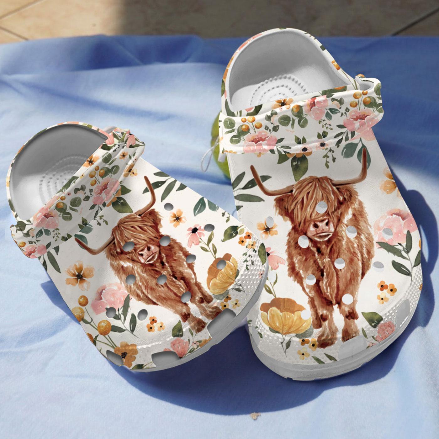 Highland Cow Floral Crocs, Crocs Shoes Comfortable For Men Women and Kids