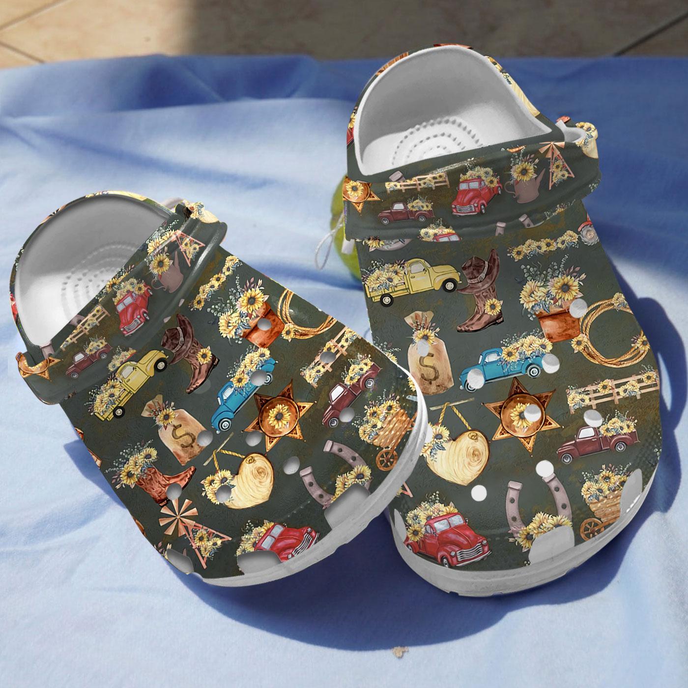 Country Sunflower Cowgirl Crocs, Crocs Shoes Comfortable For Men Women and Kids