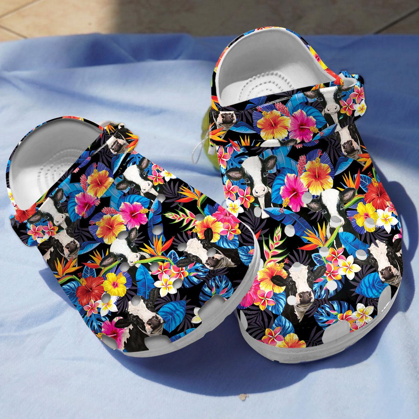 Cow Tropical Collection Floral Crocs, Crocs Shoes Comfortable For Men Women and Kids