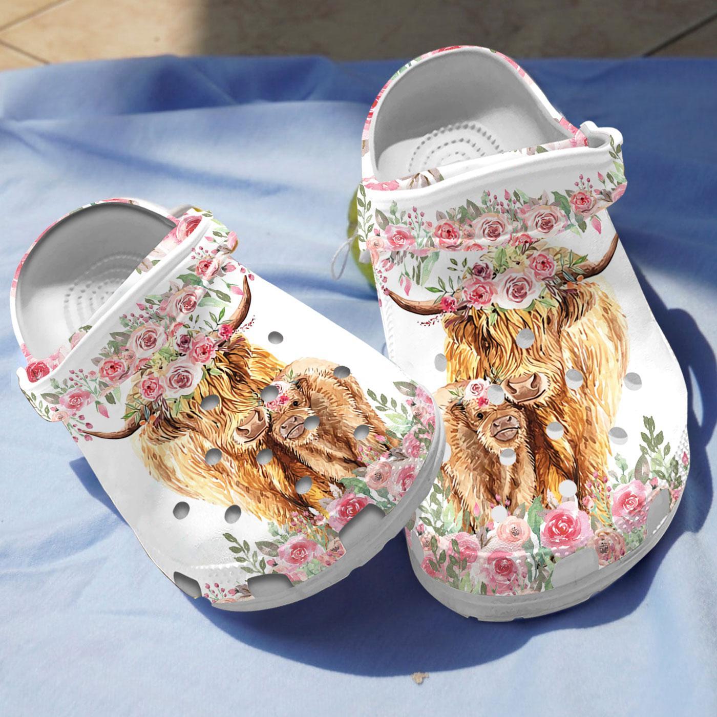 Cow and Calf with Flower Crocs, Crocs Shoes Comfortable For Men Women and Kids