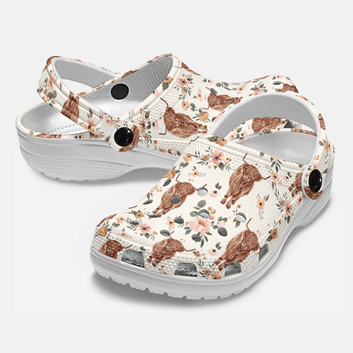 Highland Cow Floral Crocs, Crocs Shoes Comfortable For Men Women and Kids
