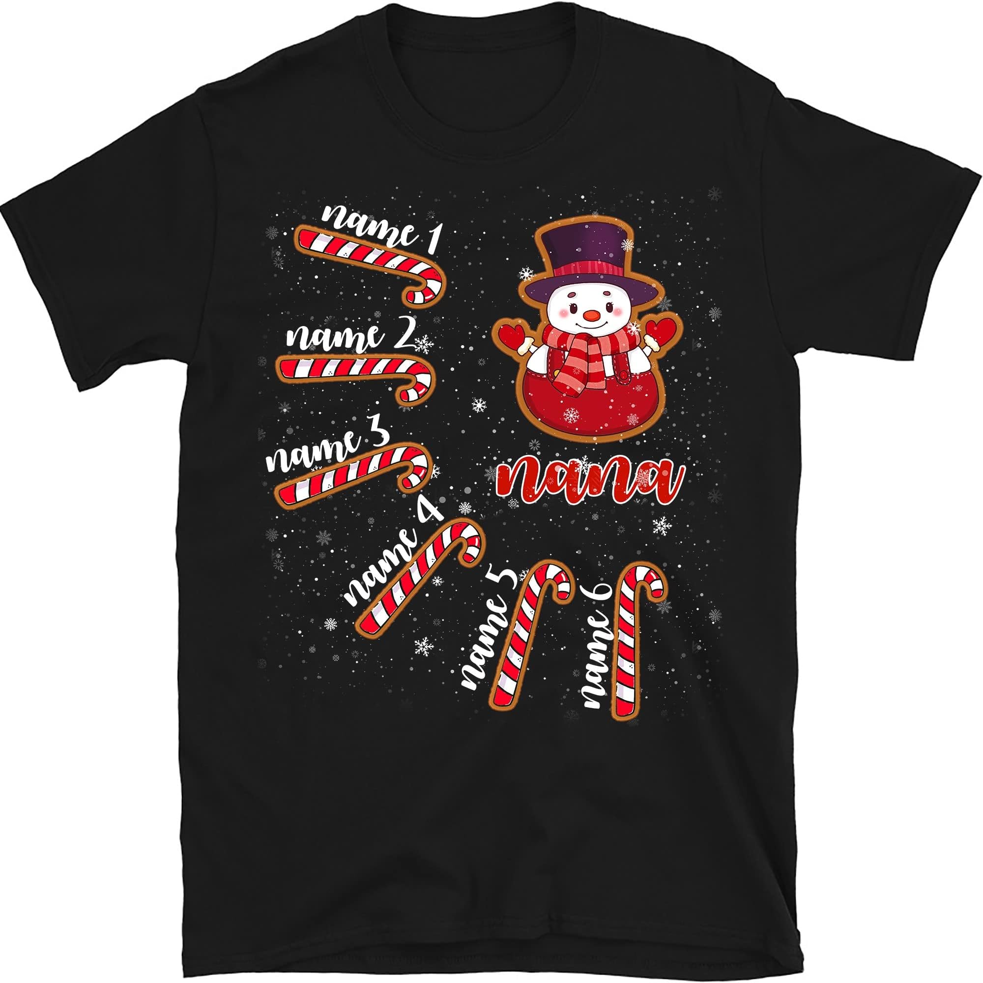 Personalized Nana Christmas Shirt, Nana's Christmas Candy Canes, Custom Grandkids Grandma T-Shirt Multicolored