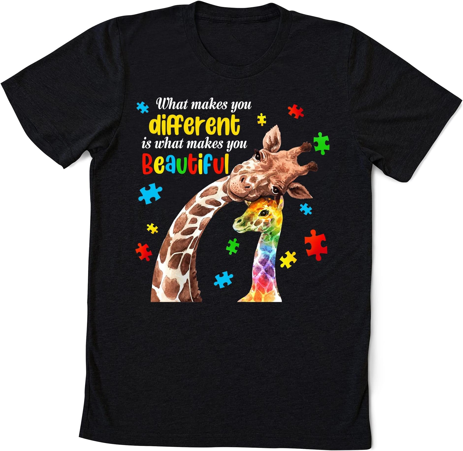 What Makes You Different Giraffe Mom Autism Child Awareness T-Shirt, Autism Mom Outfit, Autism Puzzle T-Shirt, Autism Support Clothing Multicolored