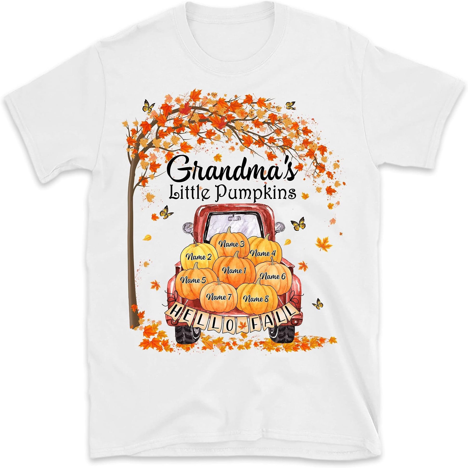 Personalized Fall Halloween Grandma's Little Pumpkin Shirt, Custom Grandma Shirt with Grandkid's Names, Gift for Grandma Tshirt, Multicolored