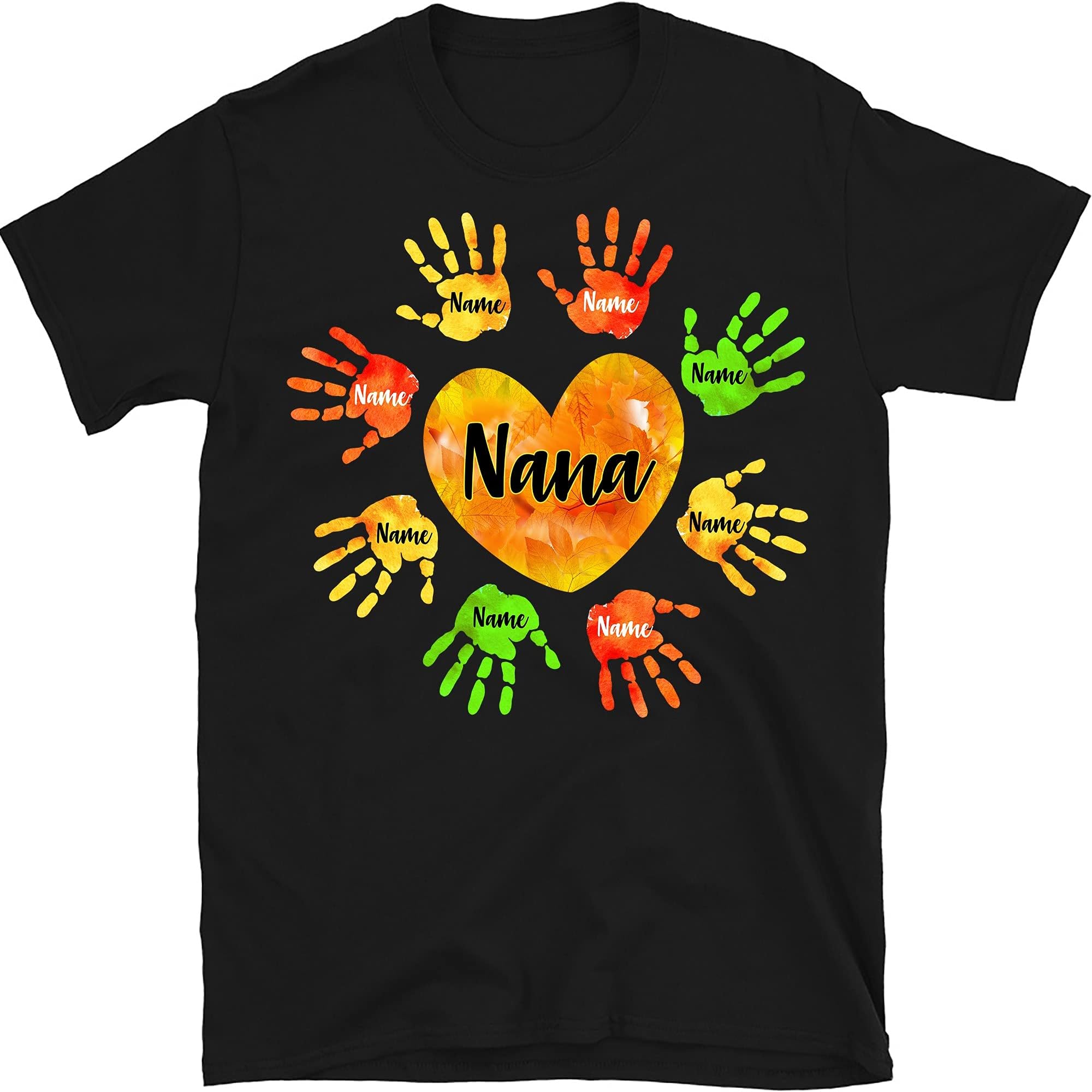 Personalized Fall Grandma Shirt, Custom Grandma Shirt with Grandkid's Names, Nana Autumn Hand Print T Shirt Gift for Nana Mimi Mom, Multicolored