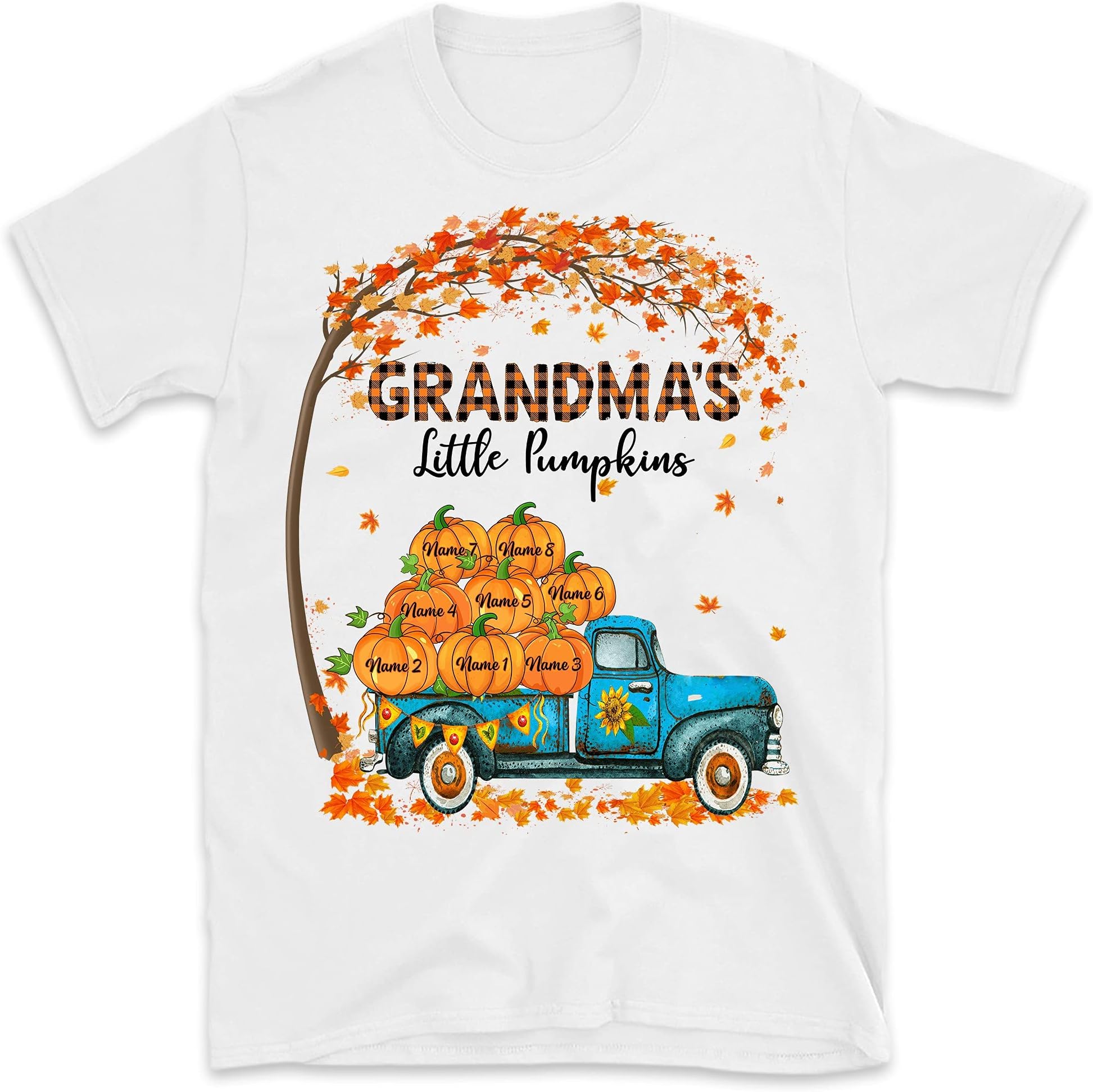 Personalized Fall Grandma's Little Pumpkin Shirt, Custom Halloween Thanksgiving Kids Nana Shirt with Grandkid's Names, Gift for Grandma Gigi Mom Women Tee