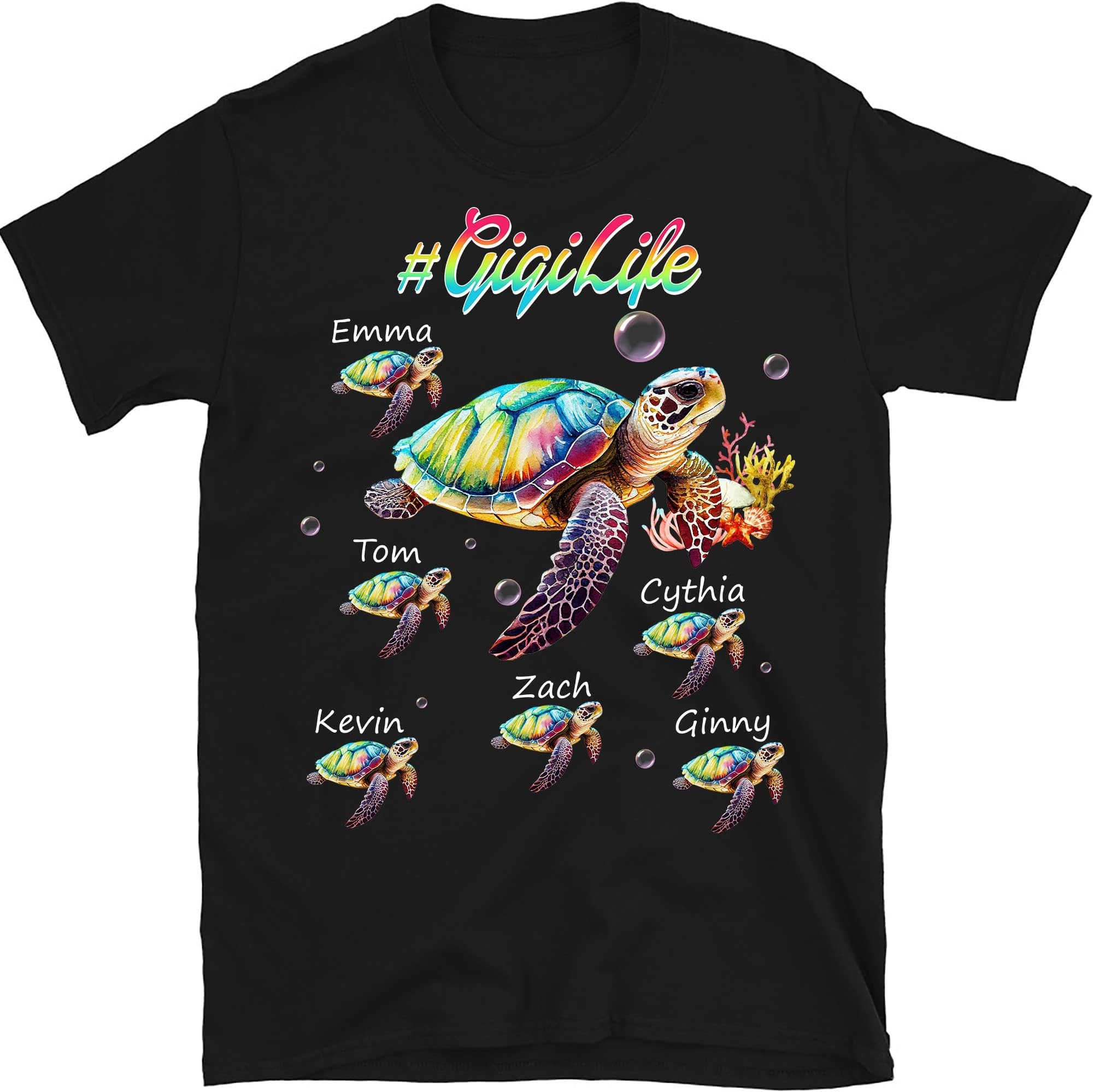 Personalized Grandma Turtle T-Shirt, Custom Grandma Shirt with Turtle Grandkids, Shirt for Grandma Nana Mimi, Personalized Shirt for Mom