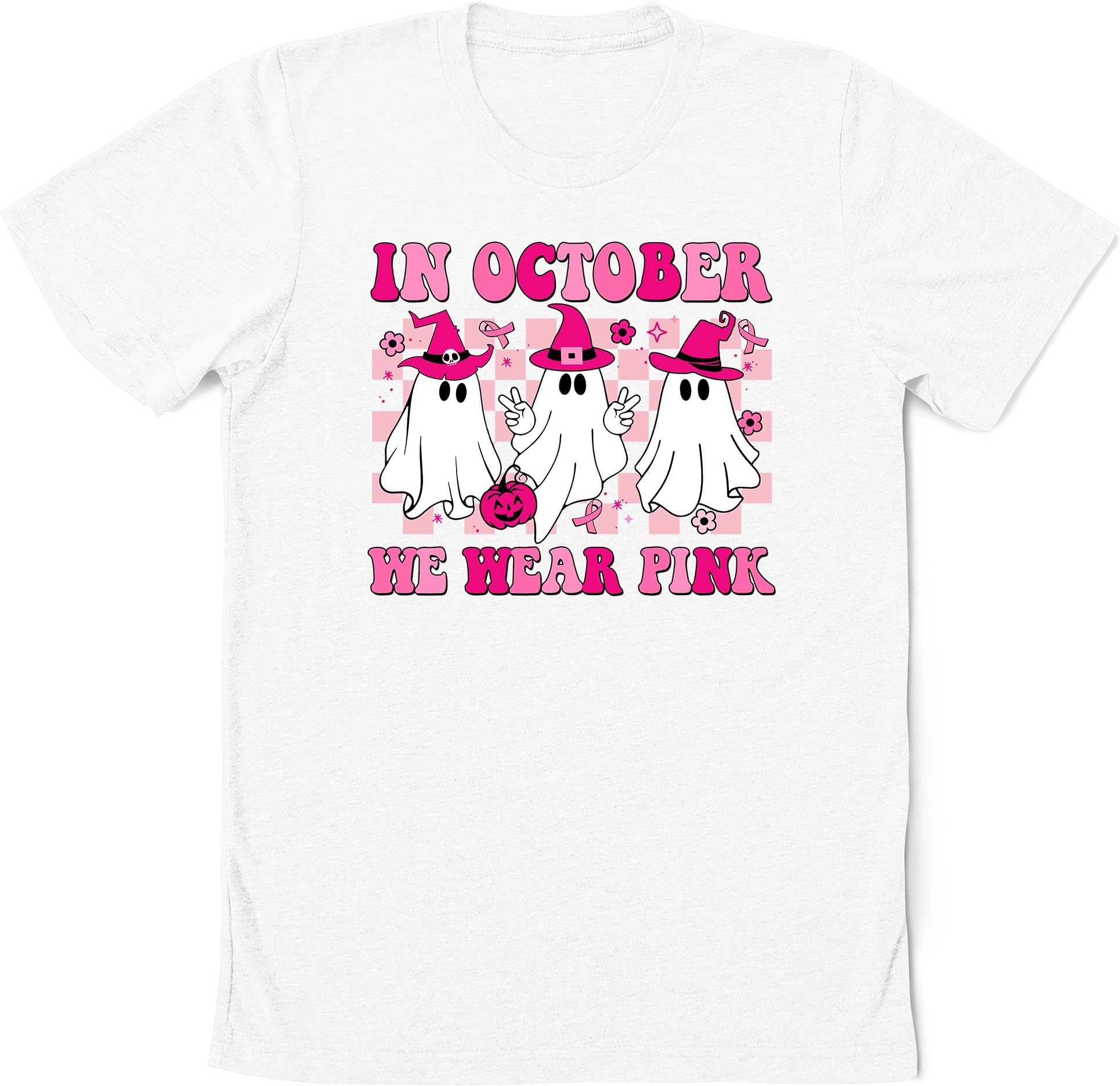 Halloween Ghost Shirt, in October We Wear Pink Shirt, Ghost Halloween Breast Cancer Awareness Shirt, Cancer Warrior T-Shirt