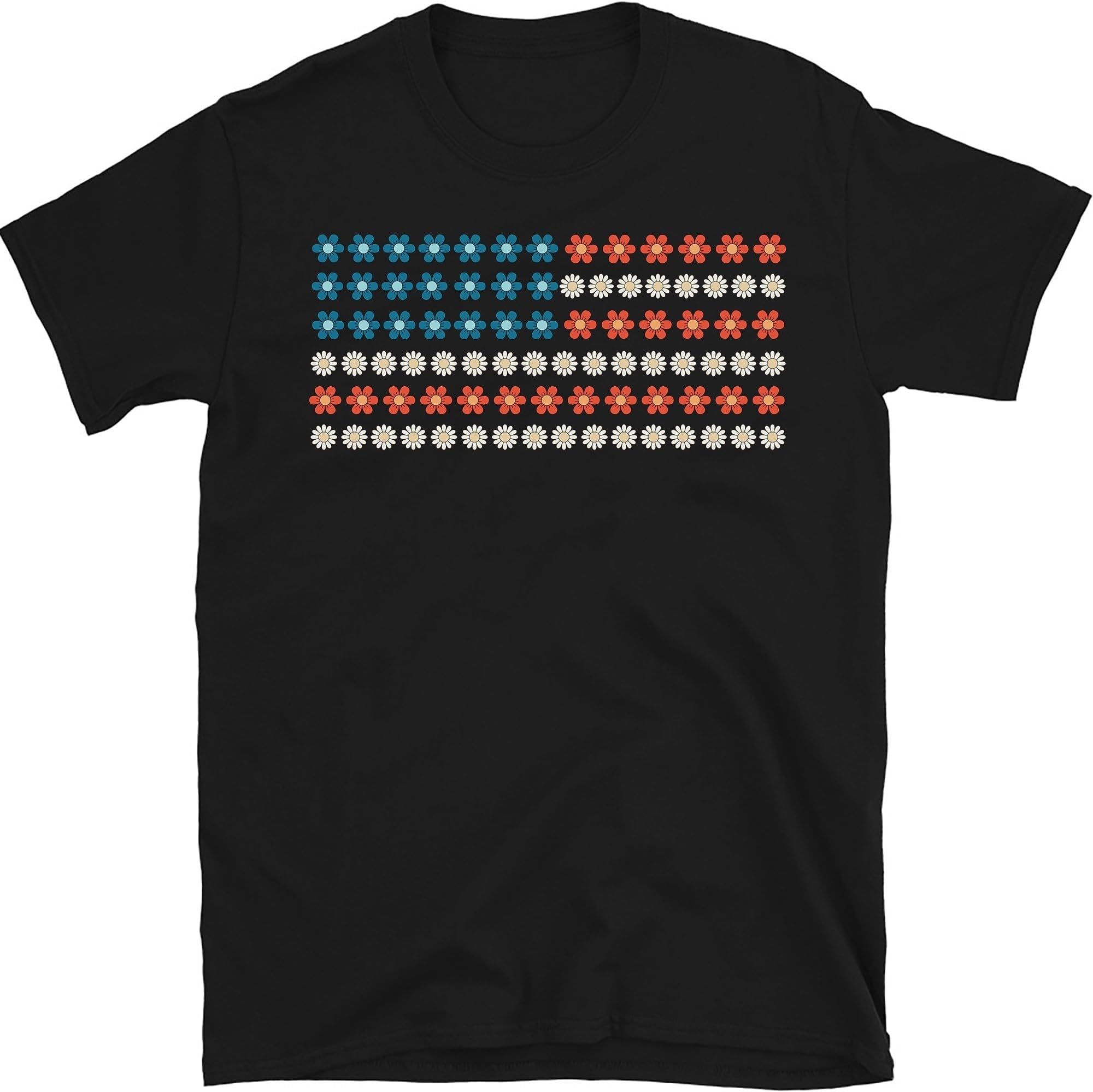 Cute Womens Girls Vintage Flowers American Flag 4th of July