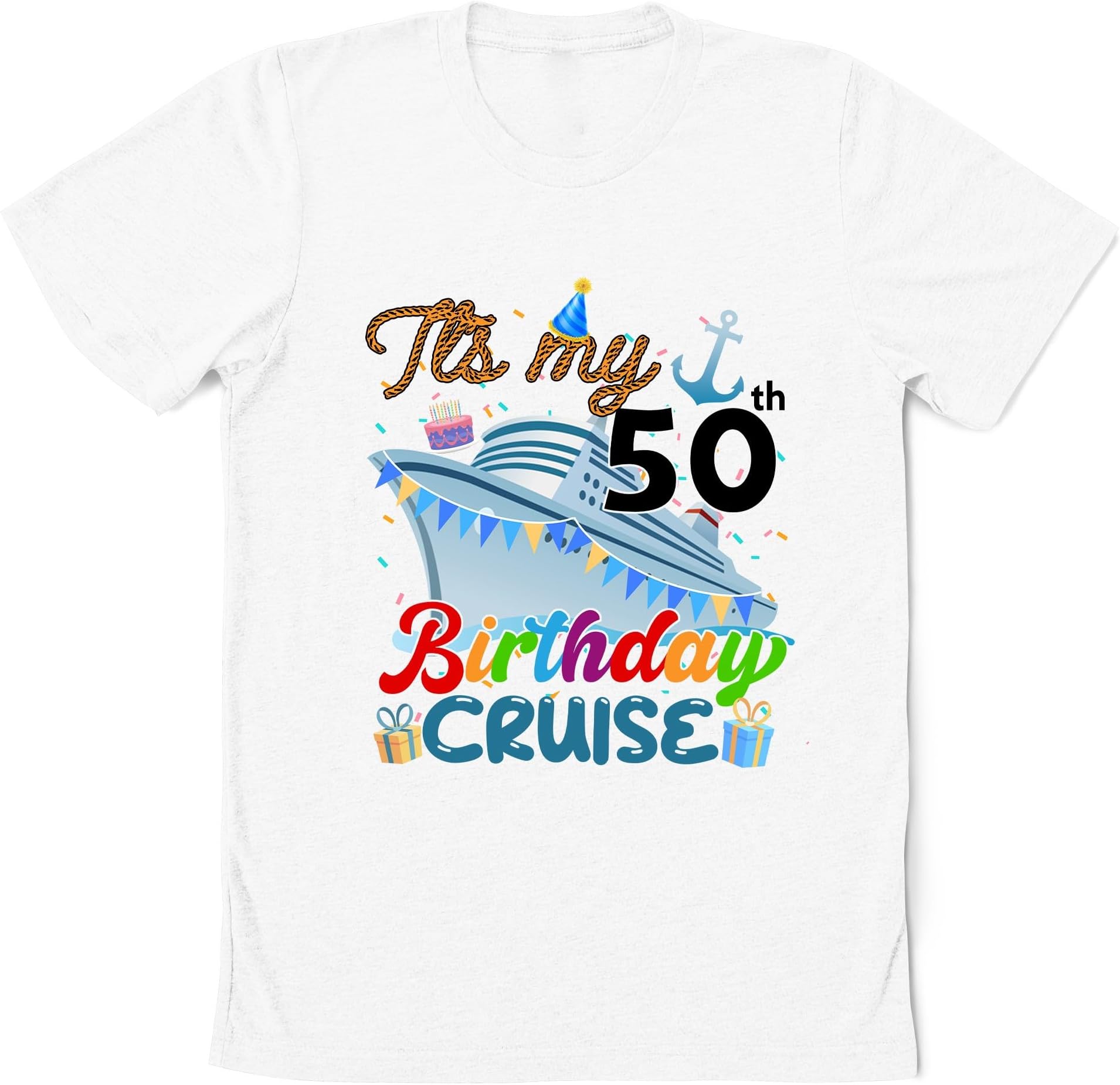 Personalized 50th Birthday Cruise Shirt, Custom Birthday Shirts, Matching Tees for Adults, Unisex, Short Sleeve, T-Shirt, White, Small