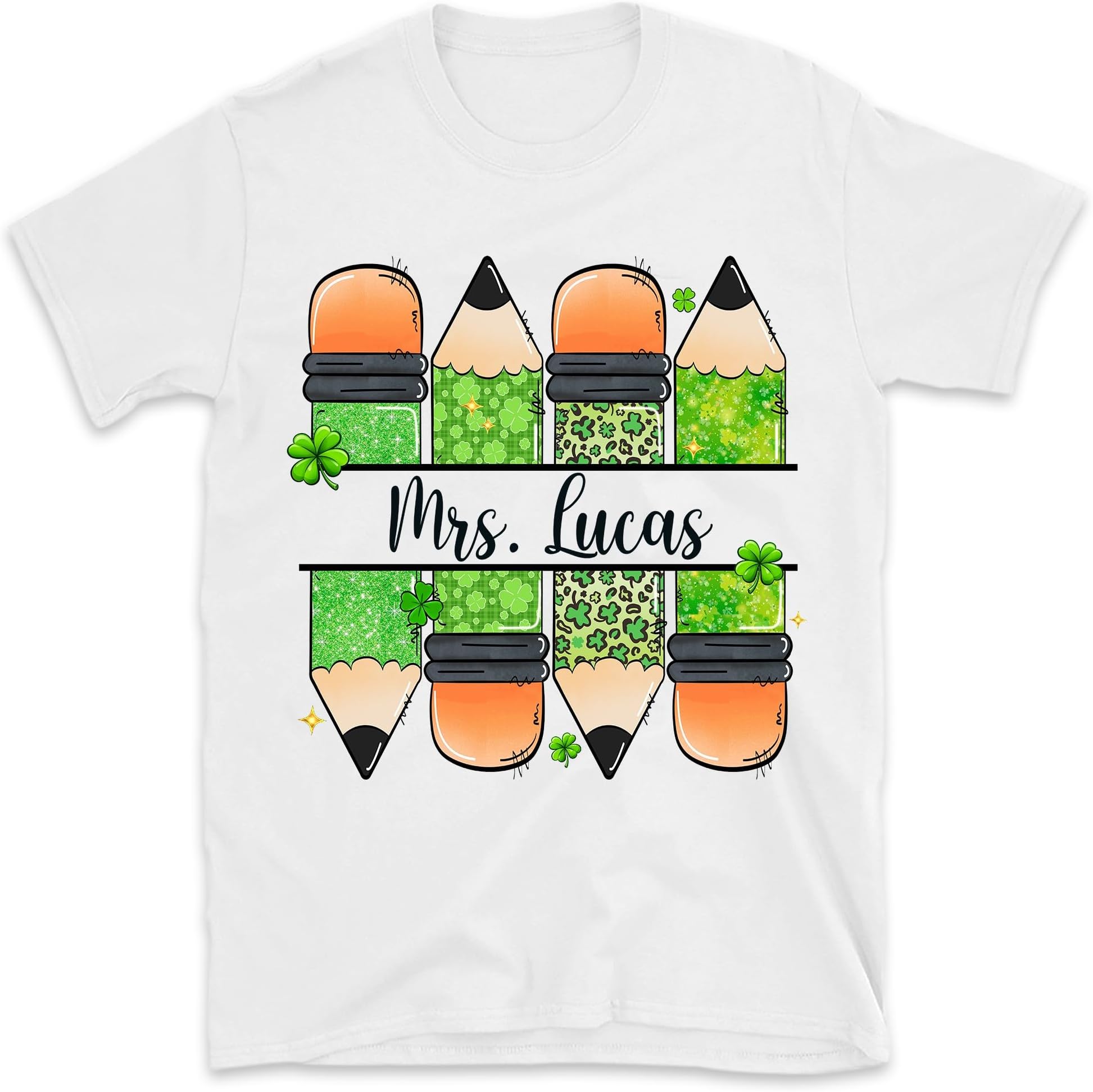 Personalized St Patricks Pencil Teacher Shirt, Custom Teacher Name Shirt, One Lucky Teacher Shirt, Educator Tee, Teaching St Patty Day Shirt
