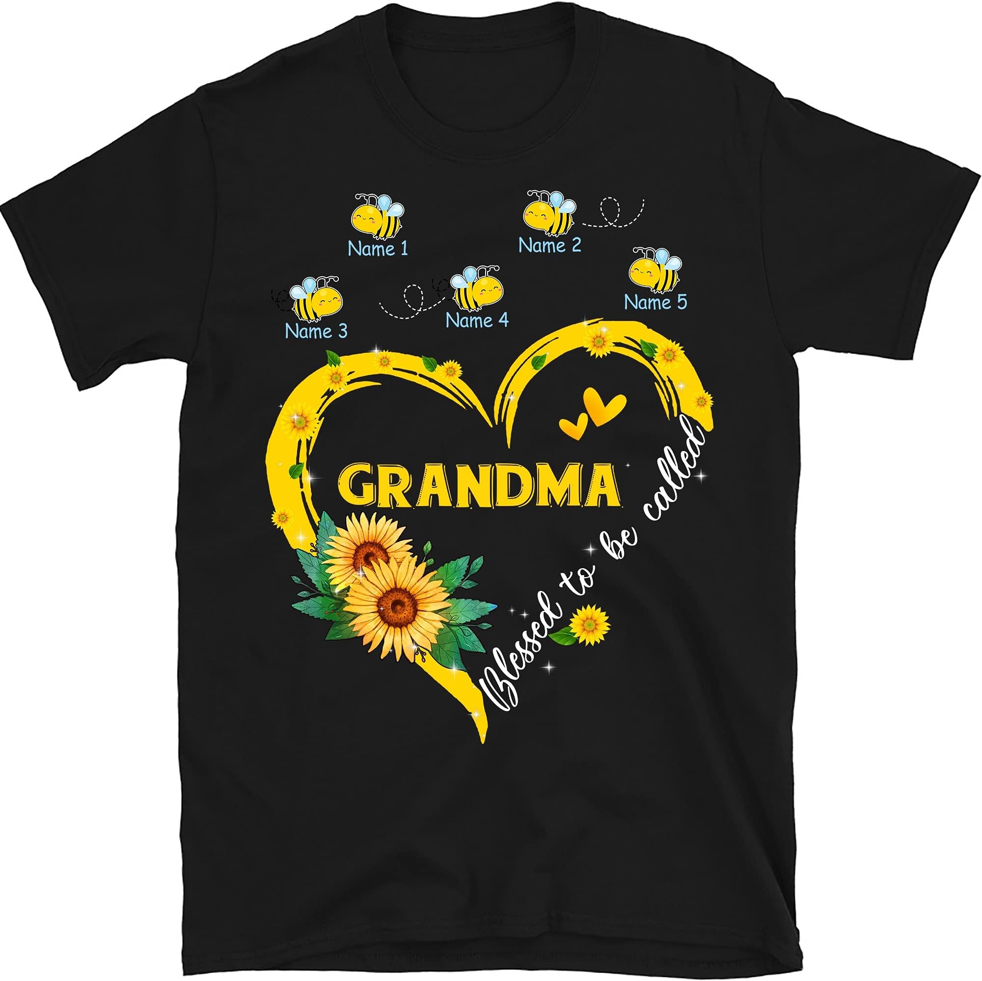 Personalized Grandma Bee Sunflowers T-Shirt, Blessed to Be Called Grandma, Bee Lovers Sunflowers Lover Shirt, Gift for Grandma Nana Multicolored