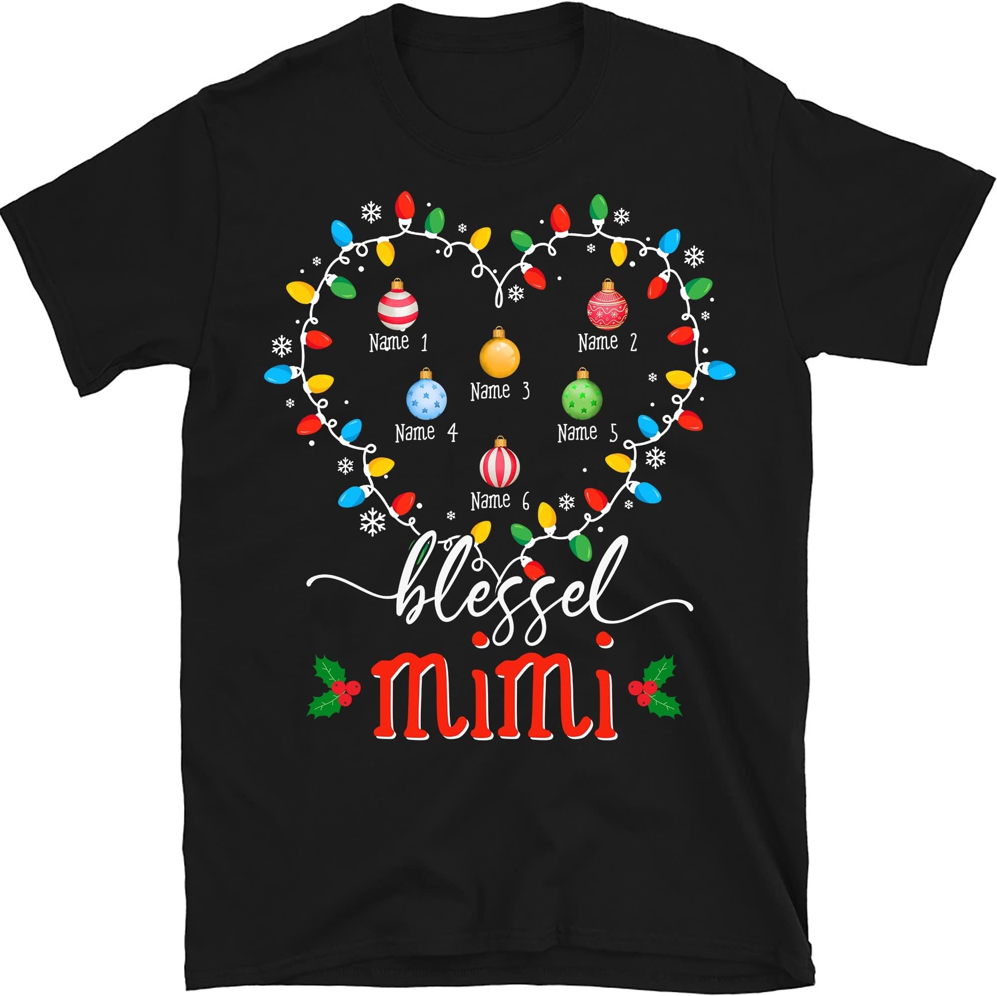 Personalized Christmas Grandma T Shirt, Blessed Mimi Shirt, Custom Christmas Nana Shirt with Grandkids Names Multicolored