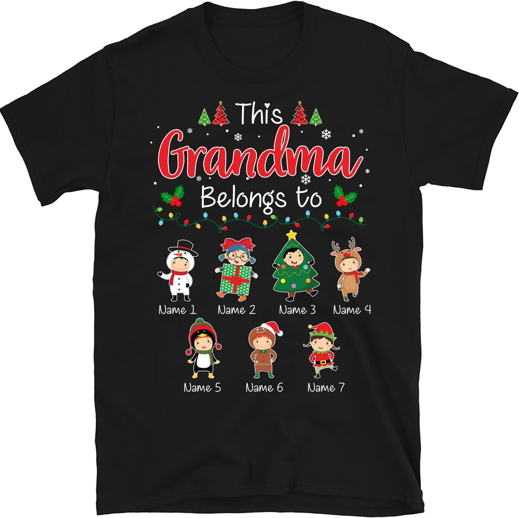 Personalized Christmas Grandma T Shirt, This Grandma Belongs to, Custom Christmas Grandma Shirt with Grandkids Names Multicolored
