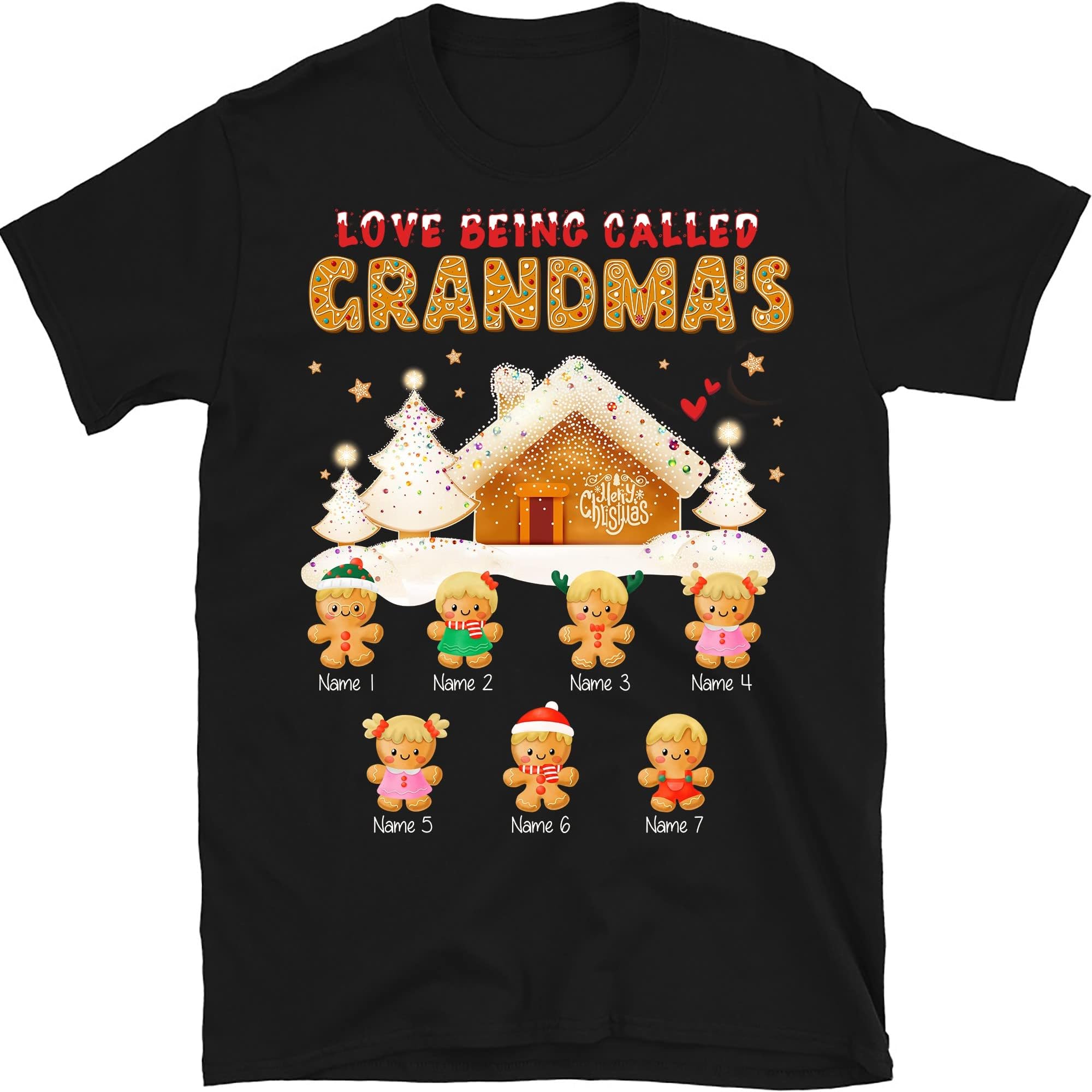 Grandma with Grandkids Name Christmas Personalized T Shirt, Custom Nana Shirt, Christmas Mimi Mom Dad Papa Multicolored