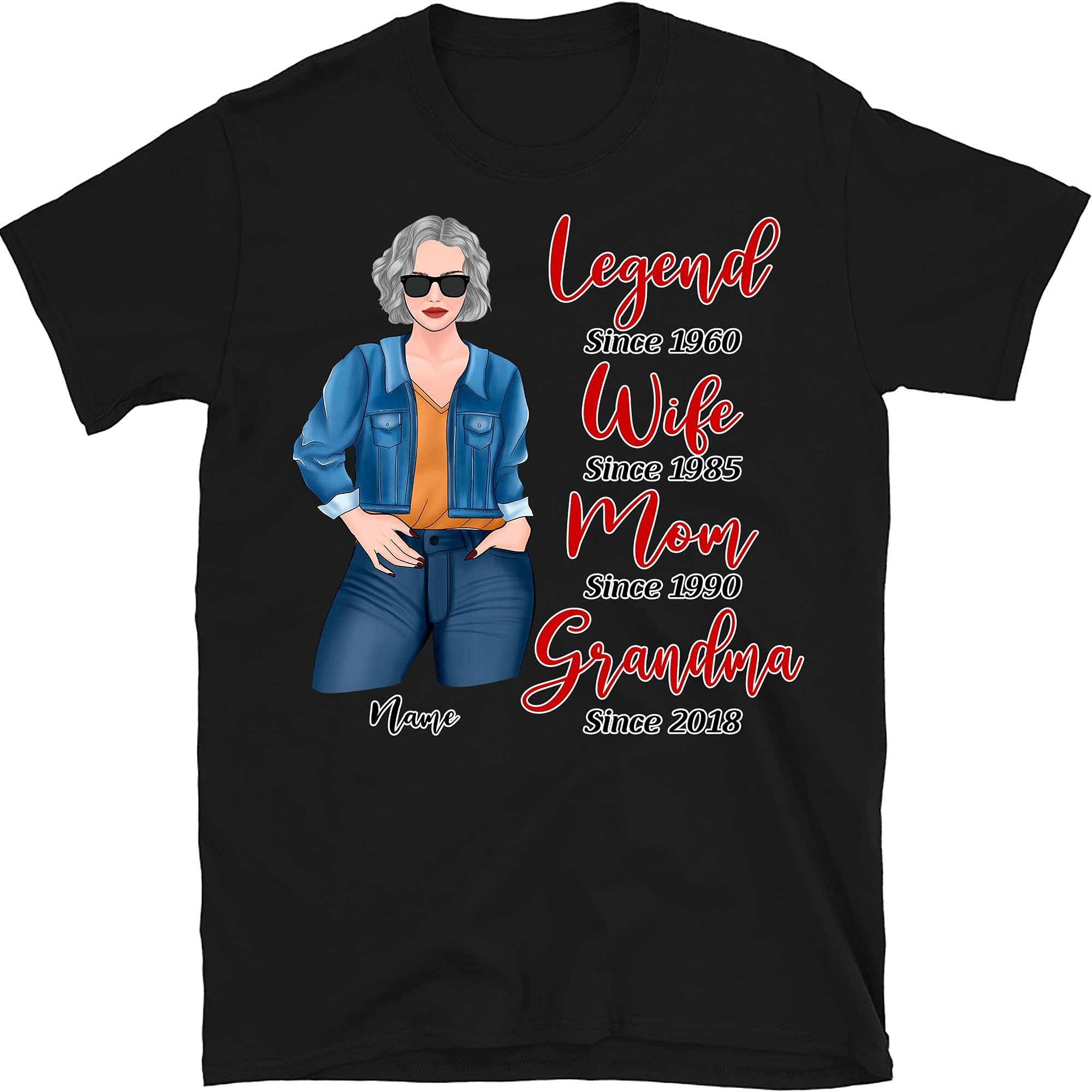 Personalized Grandma T-Shirt Legend Wife Mom Grandma Since, Custom Grandma Shirt, Birthday Gift for Grandma, Mom, Nana, Mimi, Women Tee, Nana Shirt for Women Grandma Shirts Multicolored