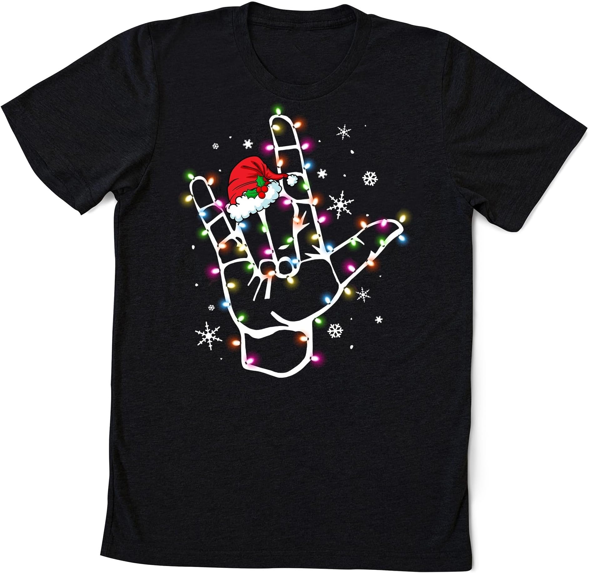 Sign Language Santa Hat T-Shirt, ASL Lights Christmas Shirt, Sign Language Christmas Shirt, Christmas Sign Language Shirt, ASL