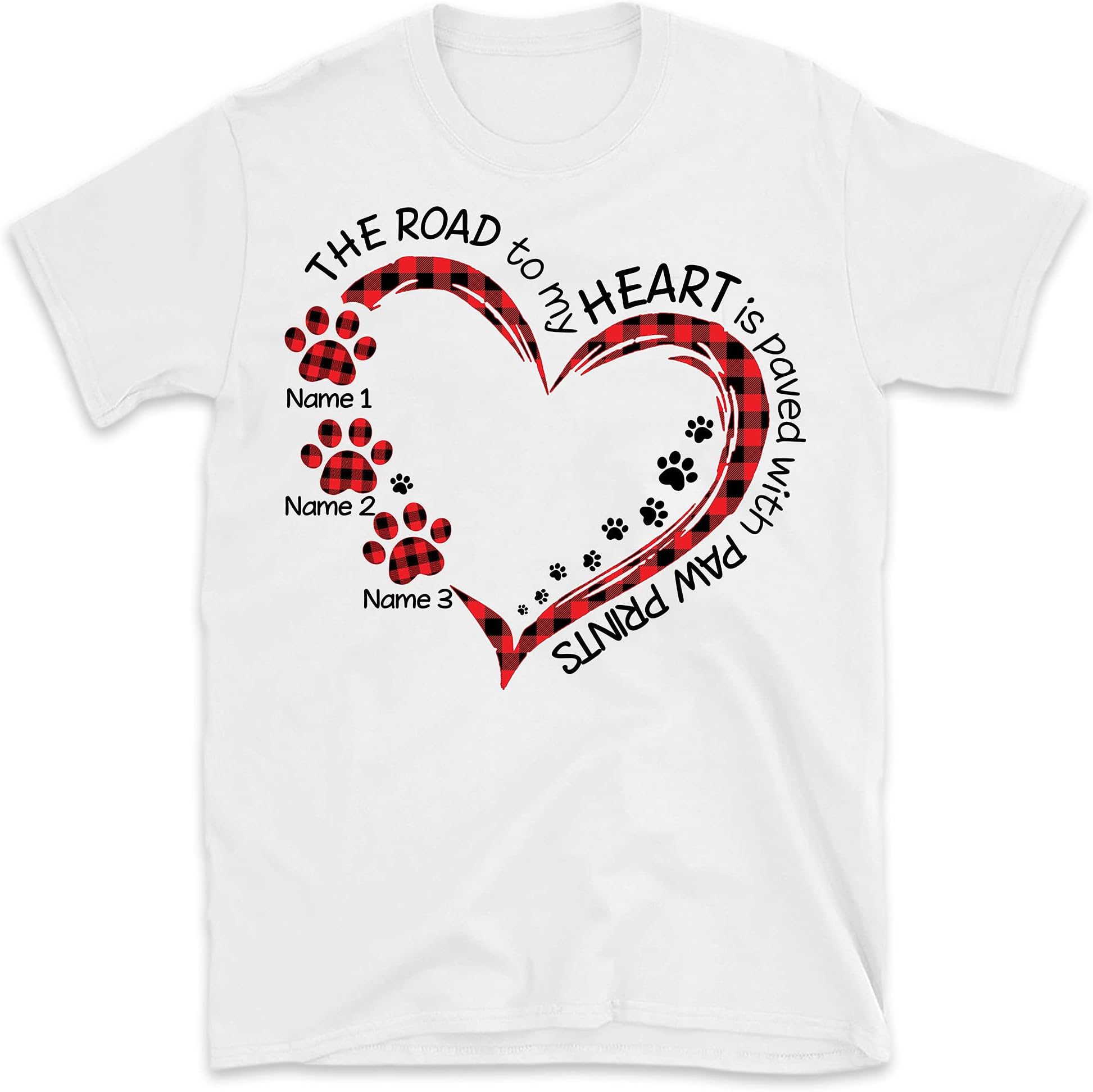 Personalized Dog Mom Shirt, Dog Dad Paw Prints, The Road to My Heart is Paved with Paw Prints, Custom Dog Name Shirt, Dog Mom Shirts for Women Men Cute Pet Lover Paw Shirt Multicolored