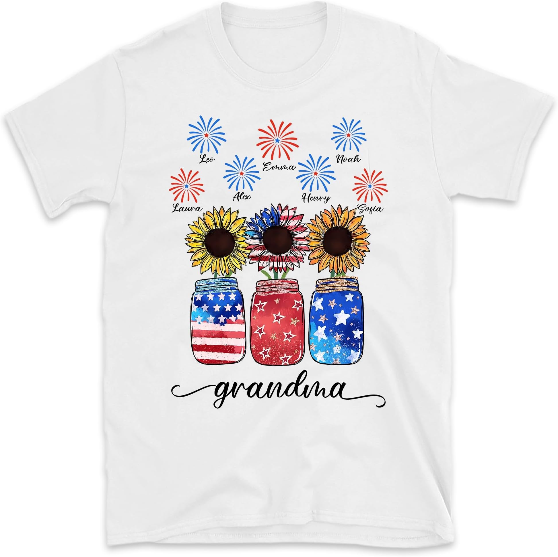 4th of July Sunflower Grandma Shirt, Personalized Grandma Shirt, American Grandma Tee, 4th of July Outfit, Small