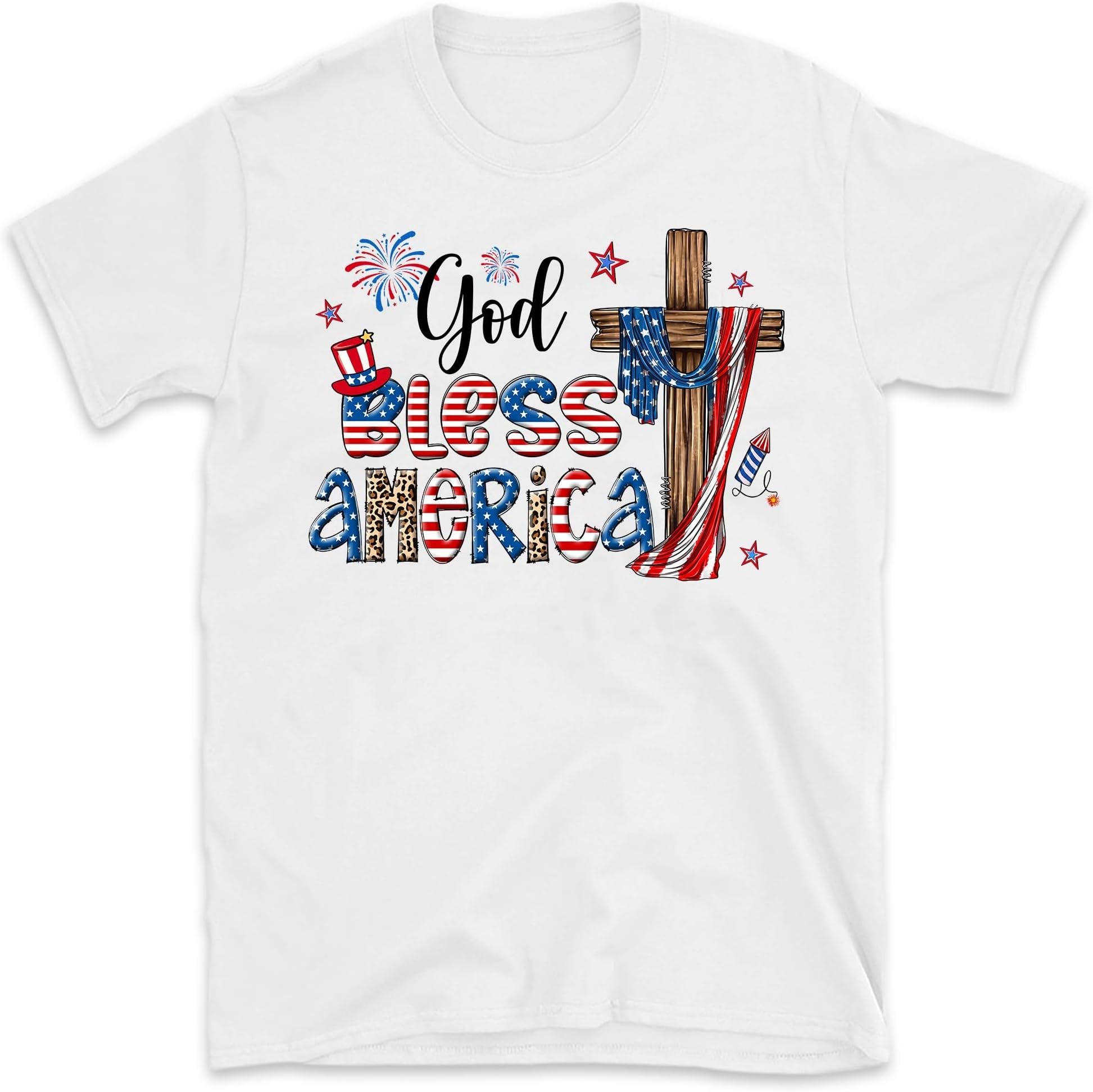 God Bless America Patriotic Flag Cross Christian 4th of July, Small