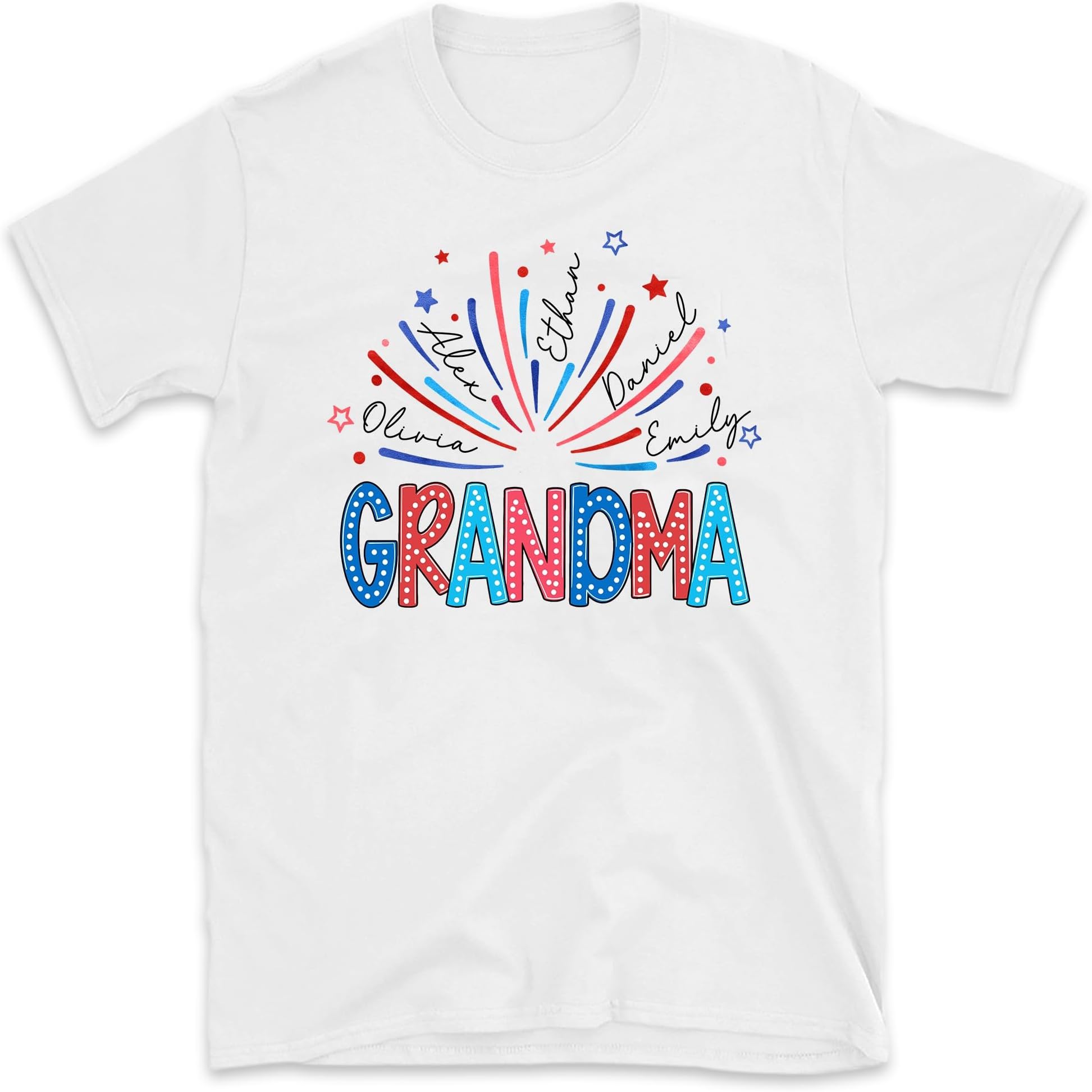 4th of July Grandma Mama Mimi Shirt, Custom Grandma Shirt with Kids Names, Patriotic 4th of July Shirt for Independence Day Grandma Gift, Small