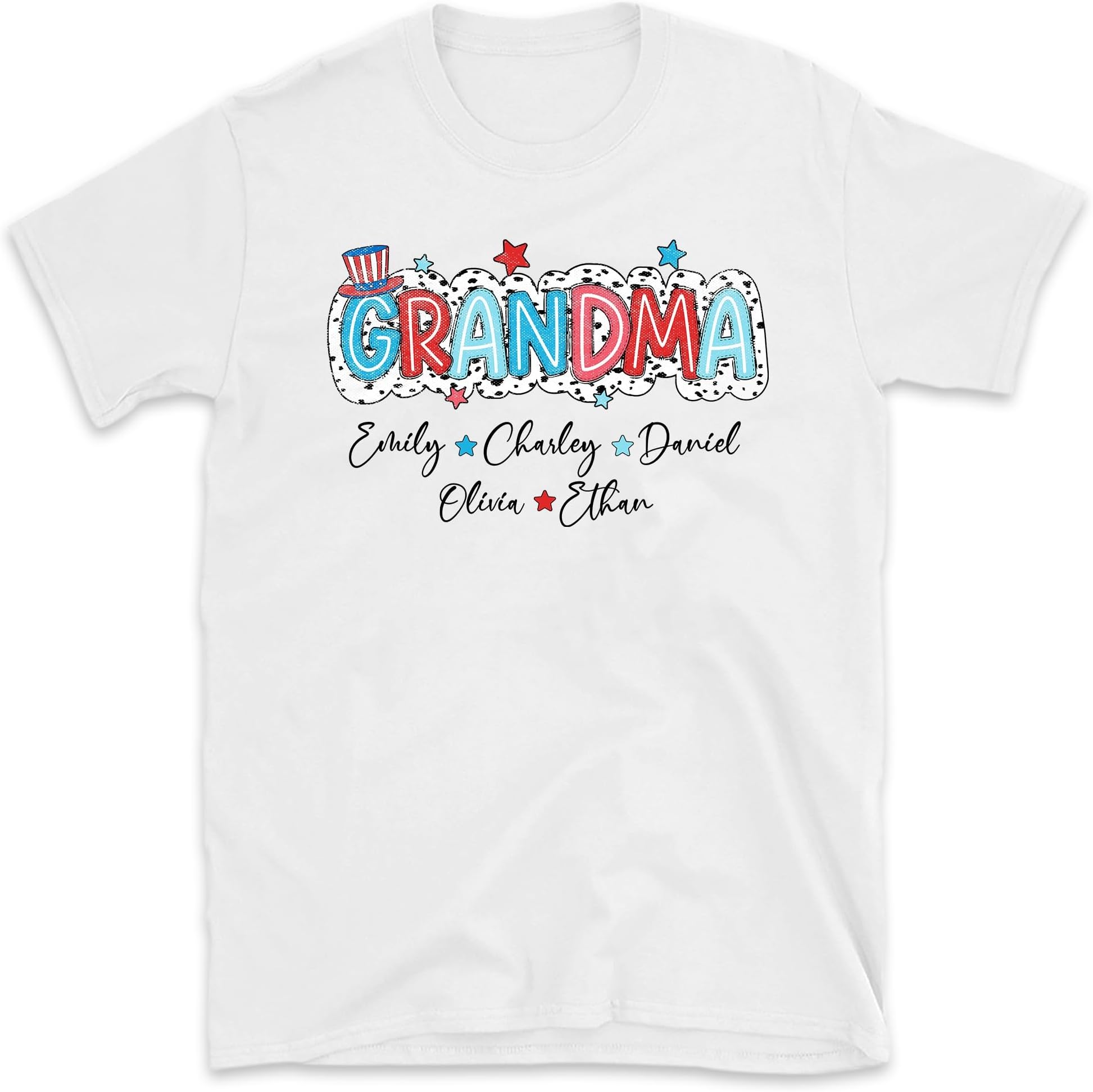 4th of July Grandma Mama Nana Mimi Shirt, Custom Grandma Shirt with Kids Names, Patriotic 4th of July Shirt for Grandma