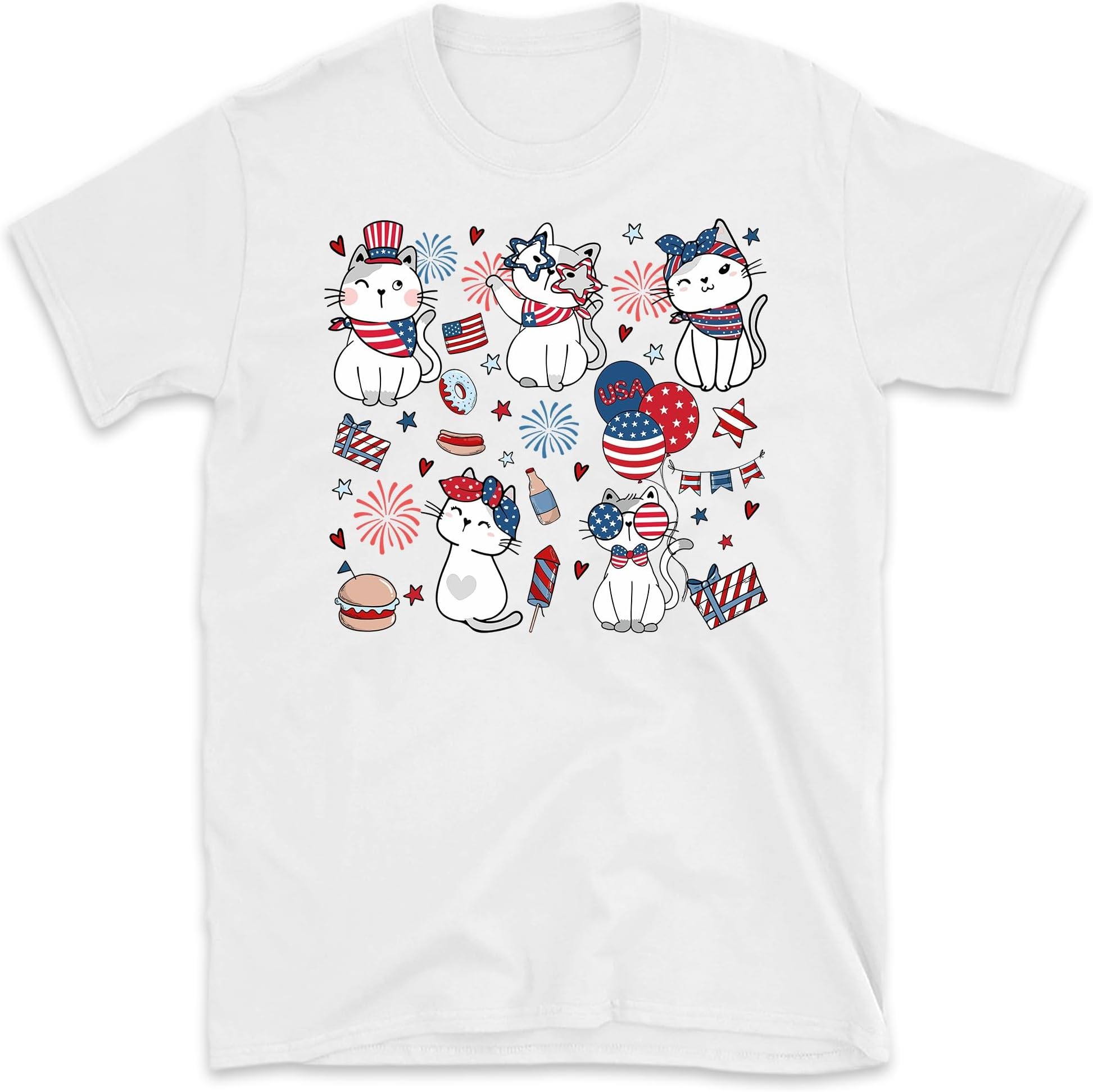 4th of July Cat Doodle Shirt, Patriotic Cat Shirt, Independence Day Shirt, Cat Lover Shirt, Cat Owner Gift, Patriotic Tee