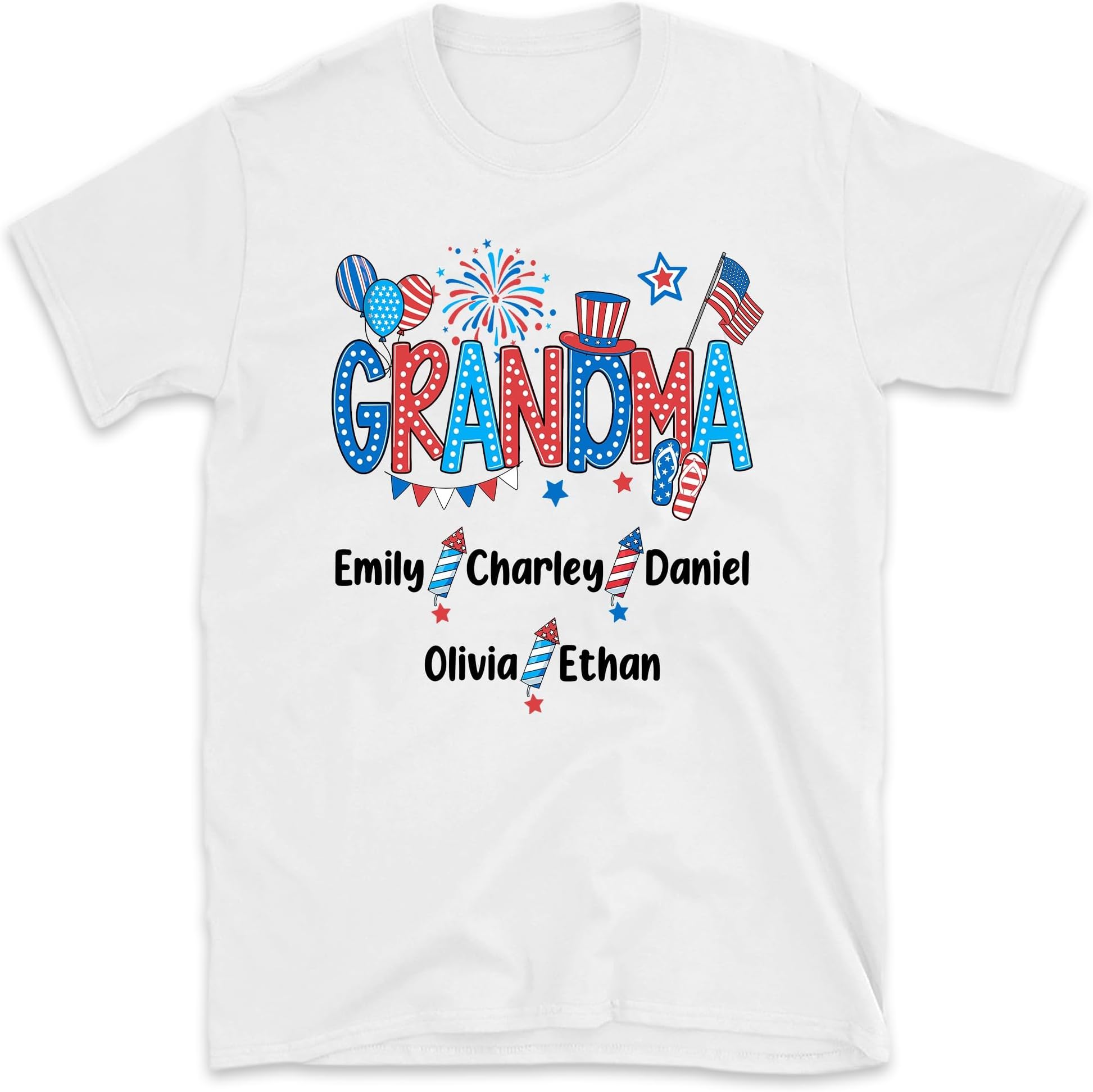 4th of July Grandma Mama Mimi Bundle Png, Custom Grandma Shirt with Kids Names, Patriotic 4th of July Shirt for Independence Day Grandma, Small