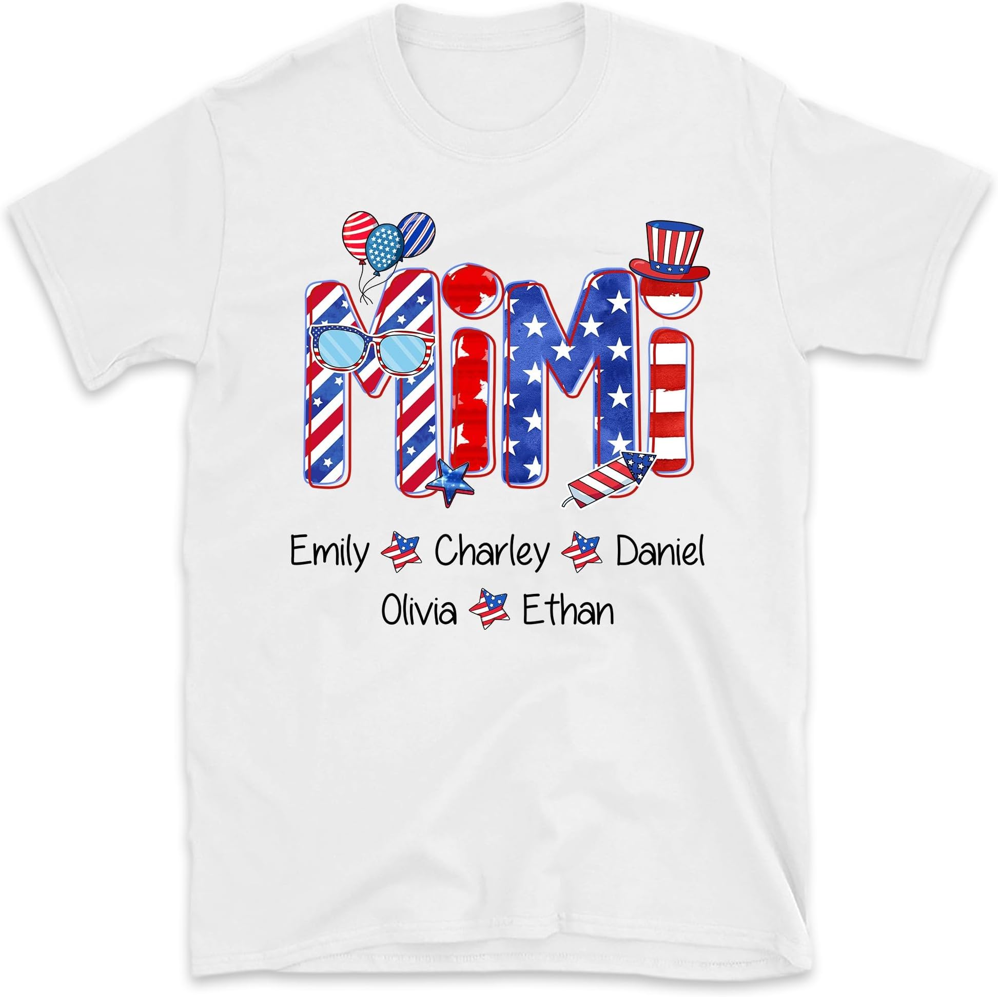 Personalized Mimi Shirt Patriotic Doodle 4th of July Mimi and Grandkids T-Shirt, Shirt for 4th of July, Gift for Grandma, Gift for 4th of July