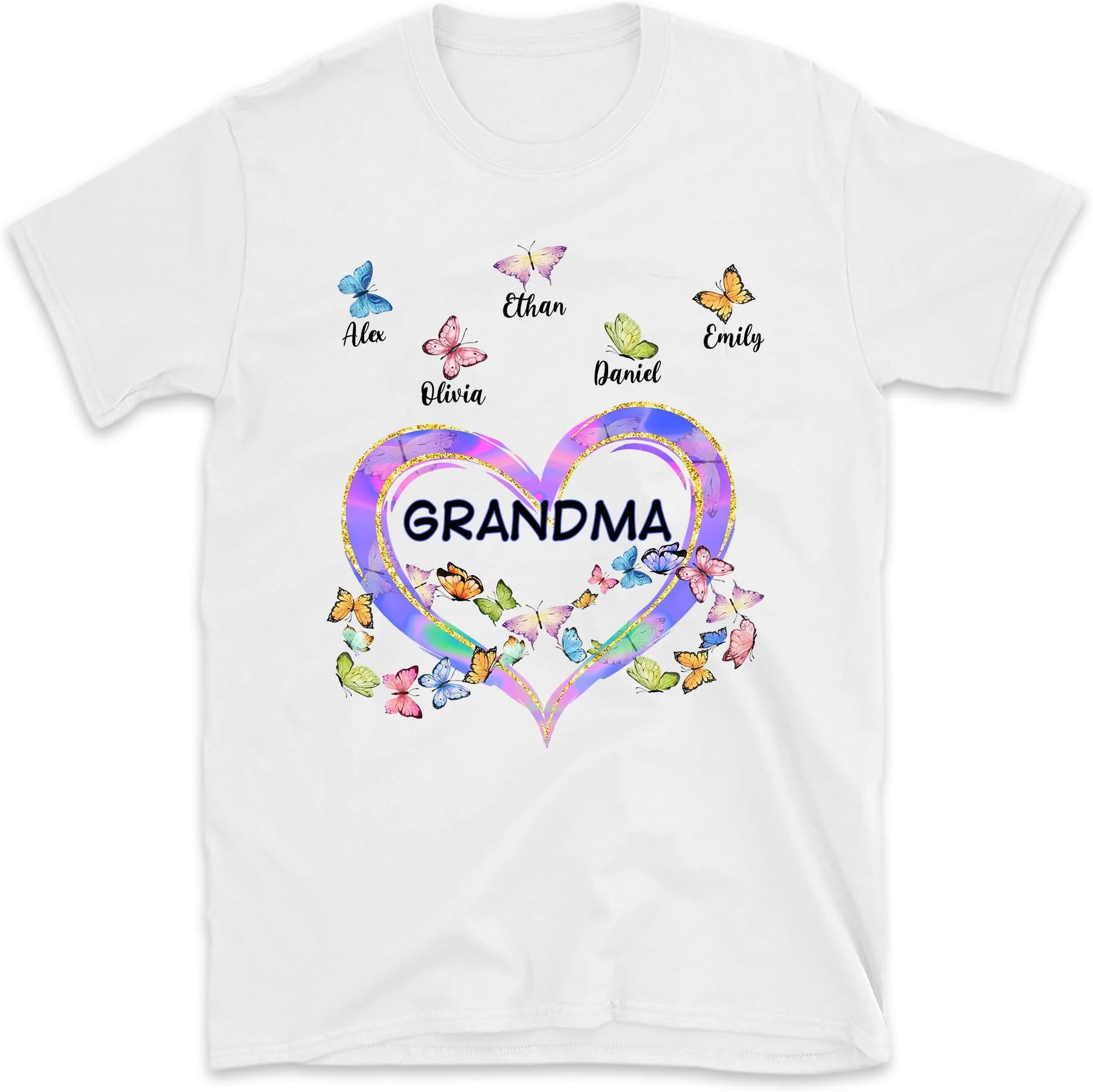 Personalized Grandma Shirt, Mimi with Butterfly Grandkids Name, Grandma Infinity Heart T-Shirt, Grandma Infinity Love Shirt, Small