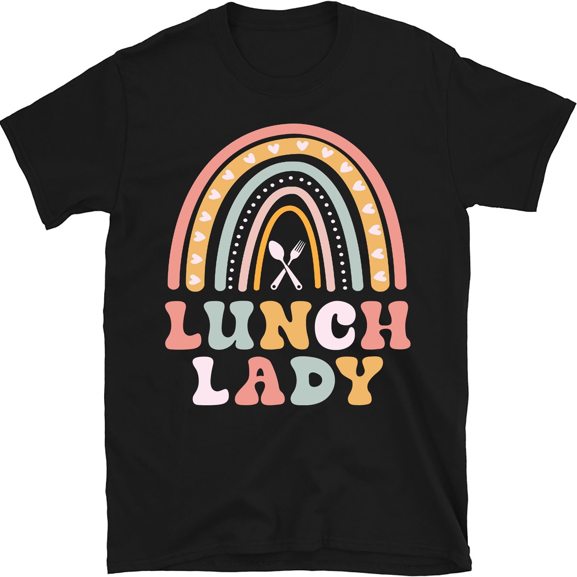 Rainbow Lunch Lady Shirt, Lunch Lady Crew Appreciation Leopard Print Rainbow T-Shirt Gift for Lunch Lady, Small