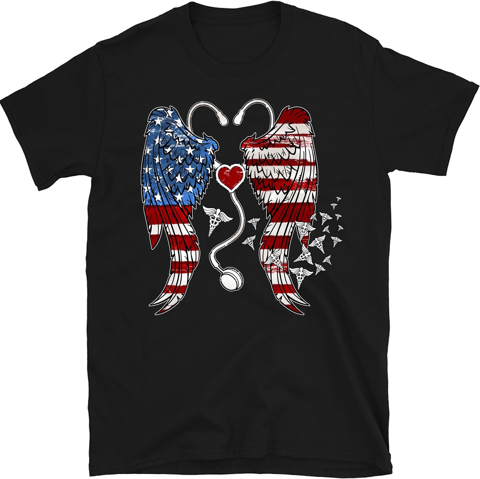 US Flag Stethoscope Wings Patriotic Nurse CNA 4th of July