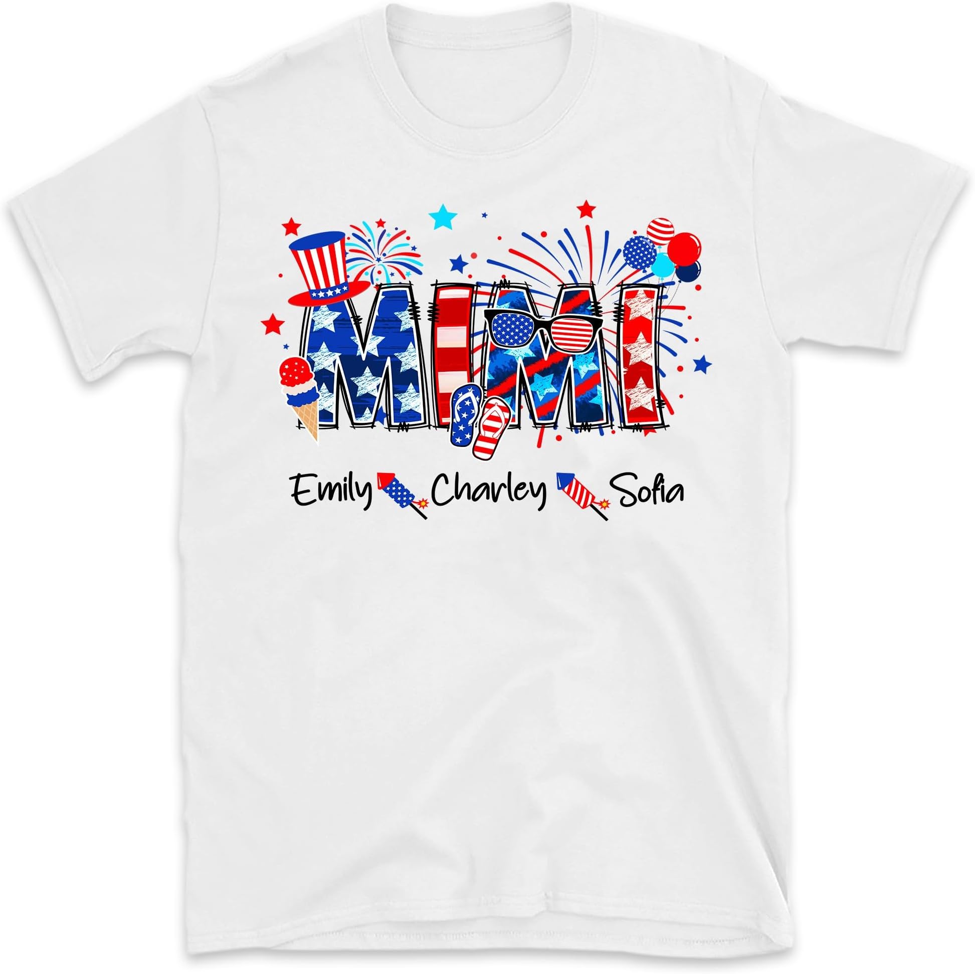 Patriotic 4th of July Mimi and Grandkid Shirt, Personalized Mimi Shirt, Custom Mimi Shirt for Independence Day Gift for Grandma