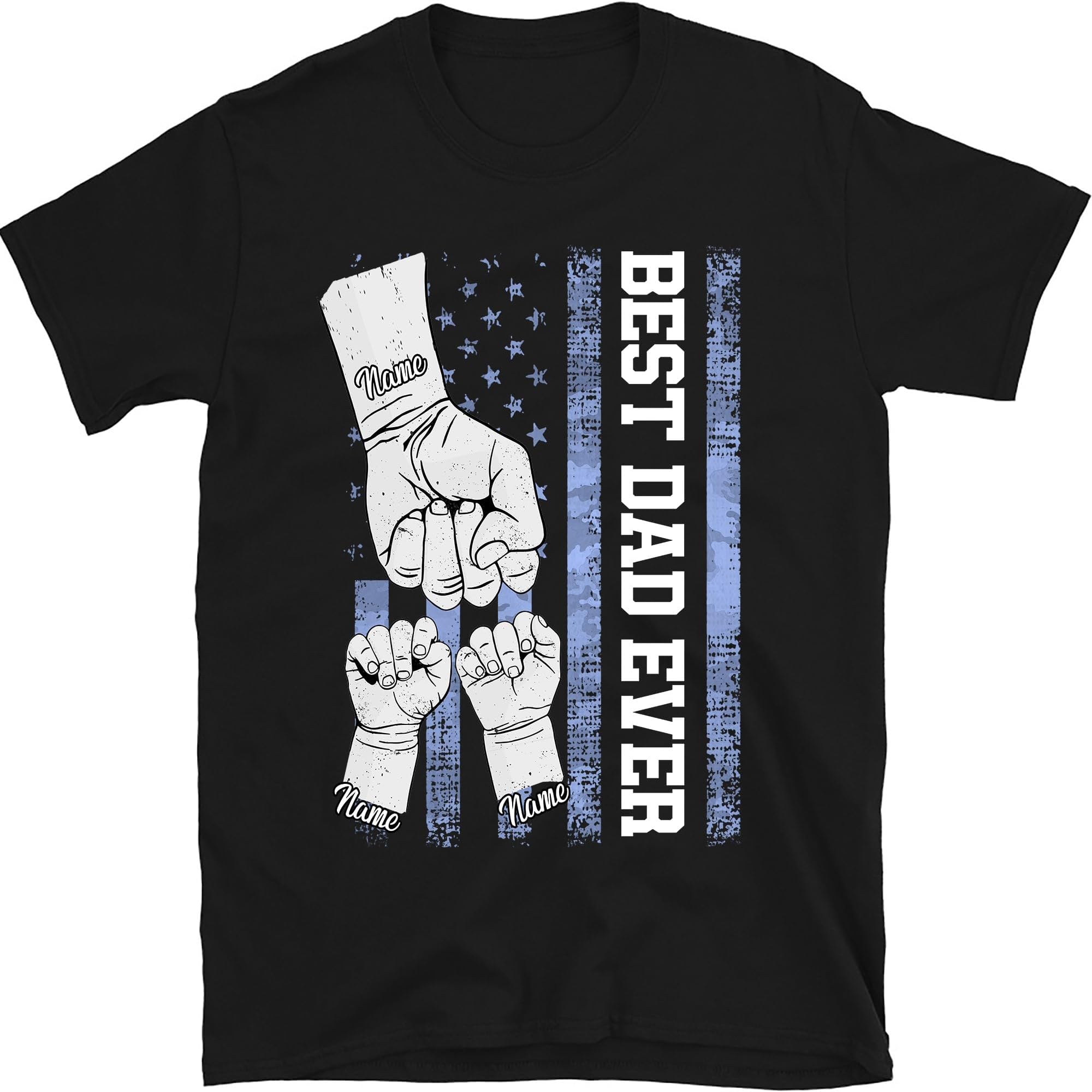 Personalized Best Dad Ever American Flag T Shirt, for Dad, Custom Name Dad, Fist Bump Shirt