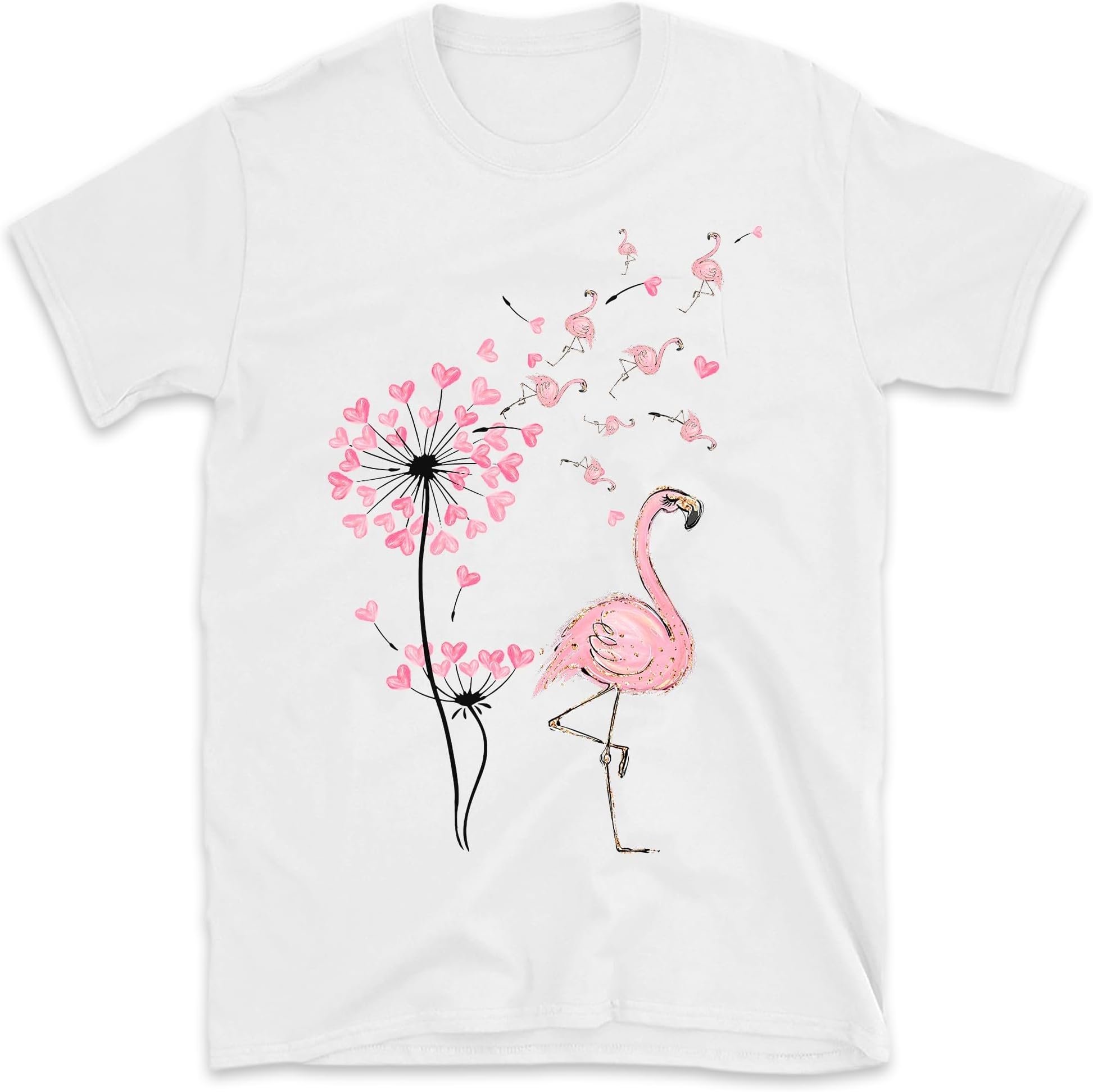 Flower Dandelion Pink Flamingo T-Shirt, Flamingo Lover Shirt, Pink Flamingo T Shirt, Flamingo Lover Gift, Small