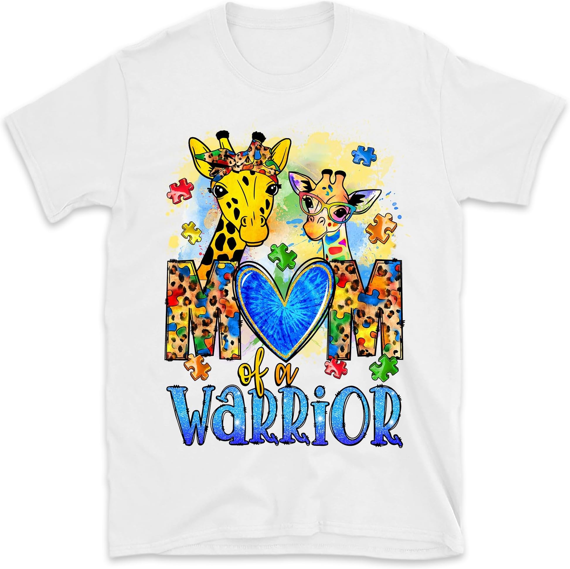 Cute Giraffe Mom of Warrior Shirt, Autism Mom Shirt, Autism Giraffe Heart Puzzle Shirt, Autistic Shirt, Autism Awareness Shirt