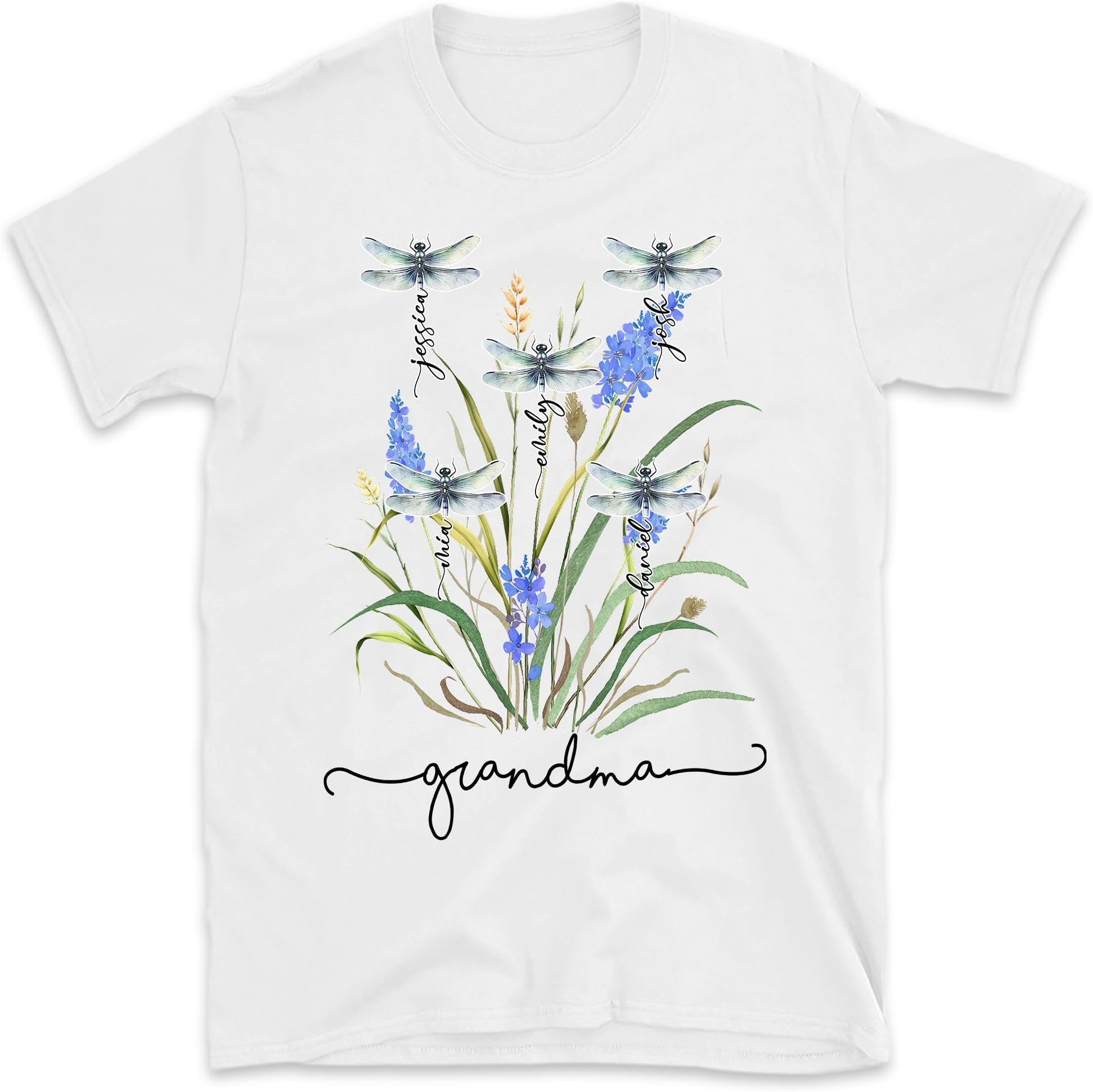 Personalized Nana Dragonfly Shirt, Personalized Grandma with Grandkids Names T-Shirt