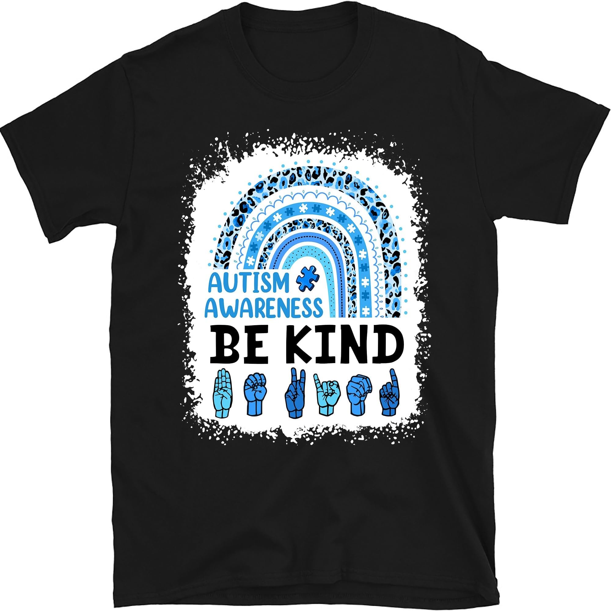 in April We Wear Blue Rainbow Autism Awareness Be Kind ASL