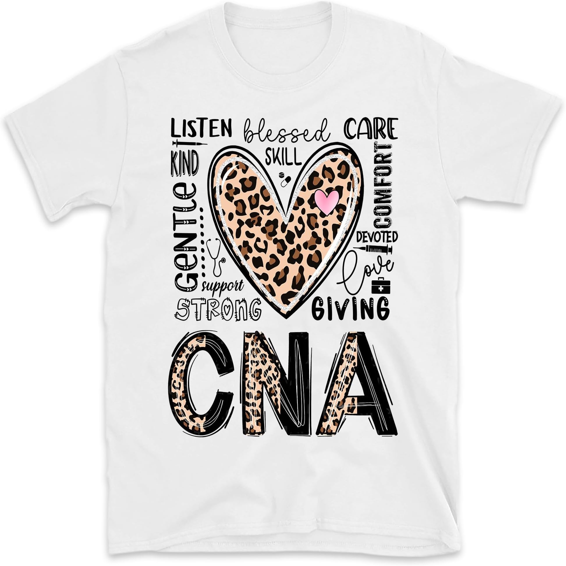 Nurse CNA Typography Leopard Print Heart Nursing, Small