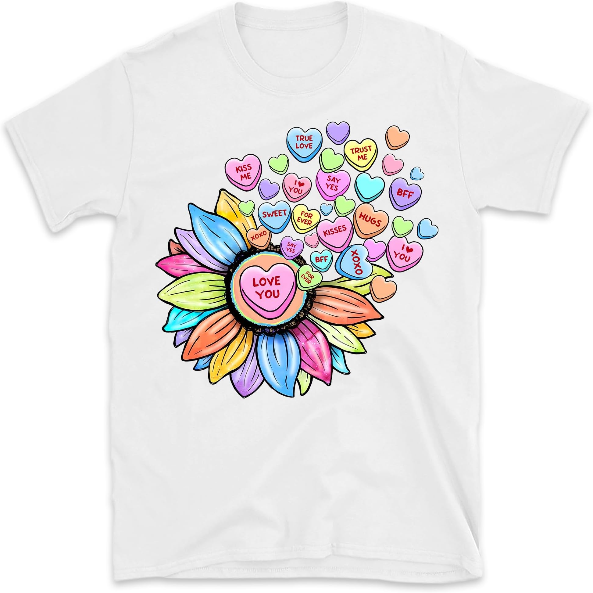 Sunflower Love You Shirt, Colorful Sunflower Shirt, Sunflora Shirt, Conversation Hearts Shirt, Womens Valentines Day Shirt, Small