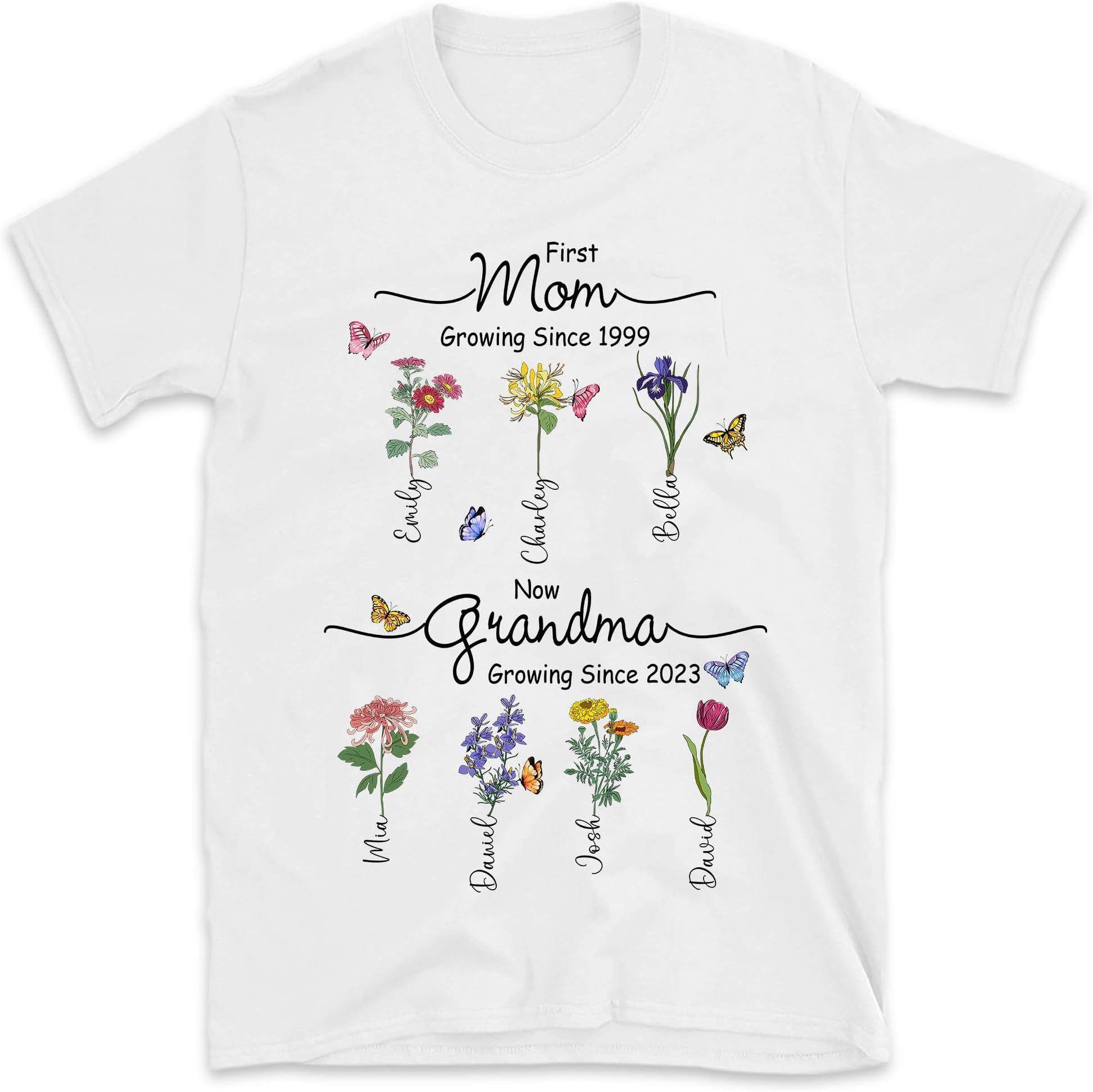 Custom Birth Month Flowers, First Mom Now Grandma Shirt, Personalized Grandma's Garden Shirt,Gift for Mom, Gift for Grandma