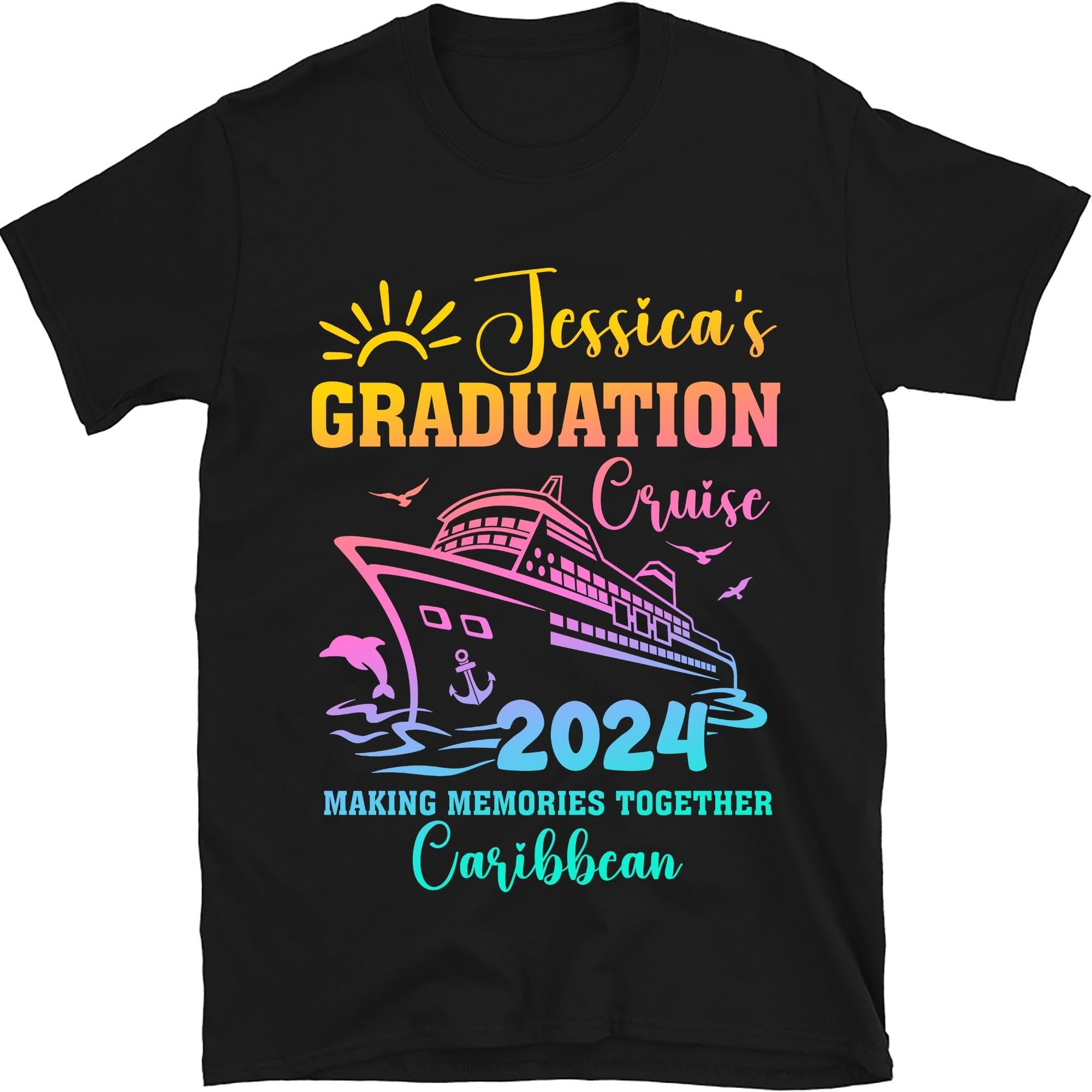 Custom Graduation Cruise Shirt 2024 Caribbean Cruise Squad Matching Shirts Birthday Family Cruise Shirts Custom Name Tshirt Group Tees, Small