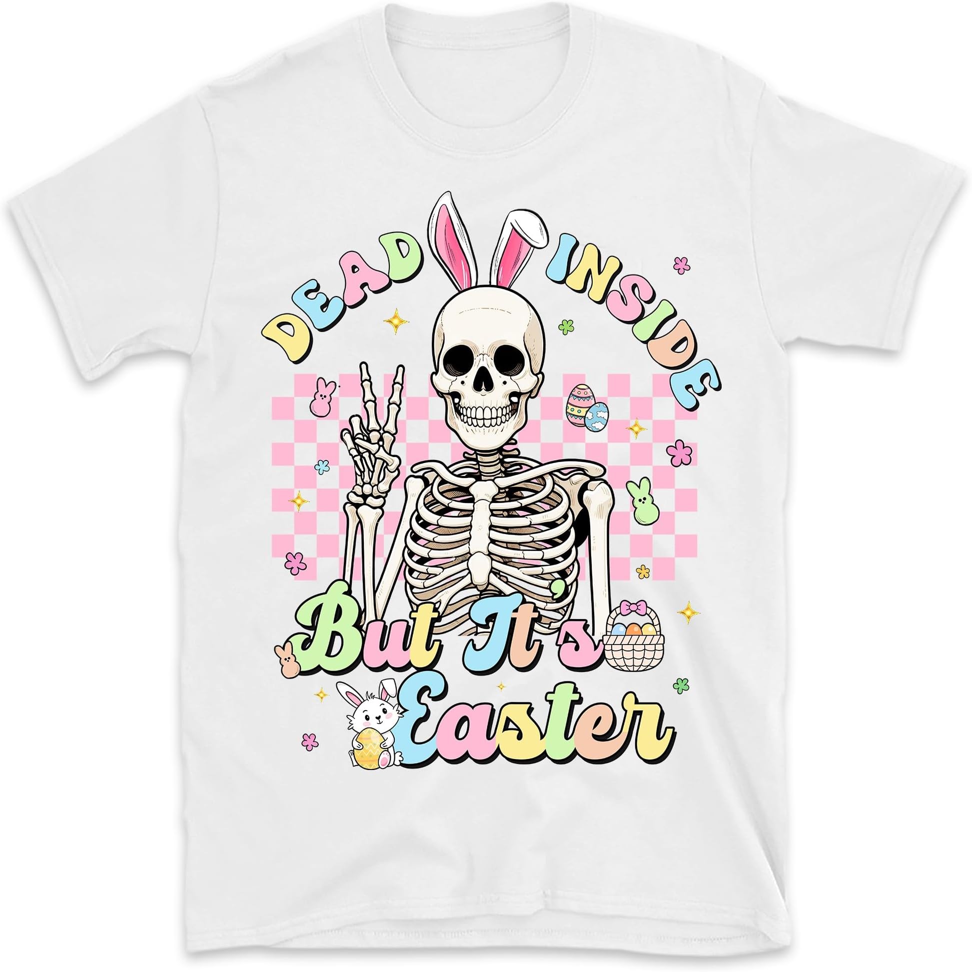 Dead Inside But It's Easter Shirt, Retro Easter Bunny Skull Skeleton Shirt, Groovy Easter Shirt, Vintage Easter Day Gift, Small