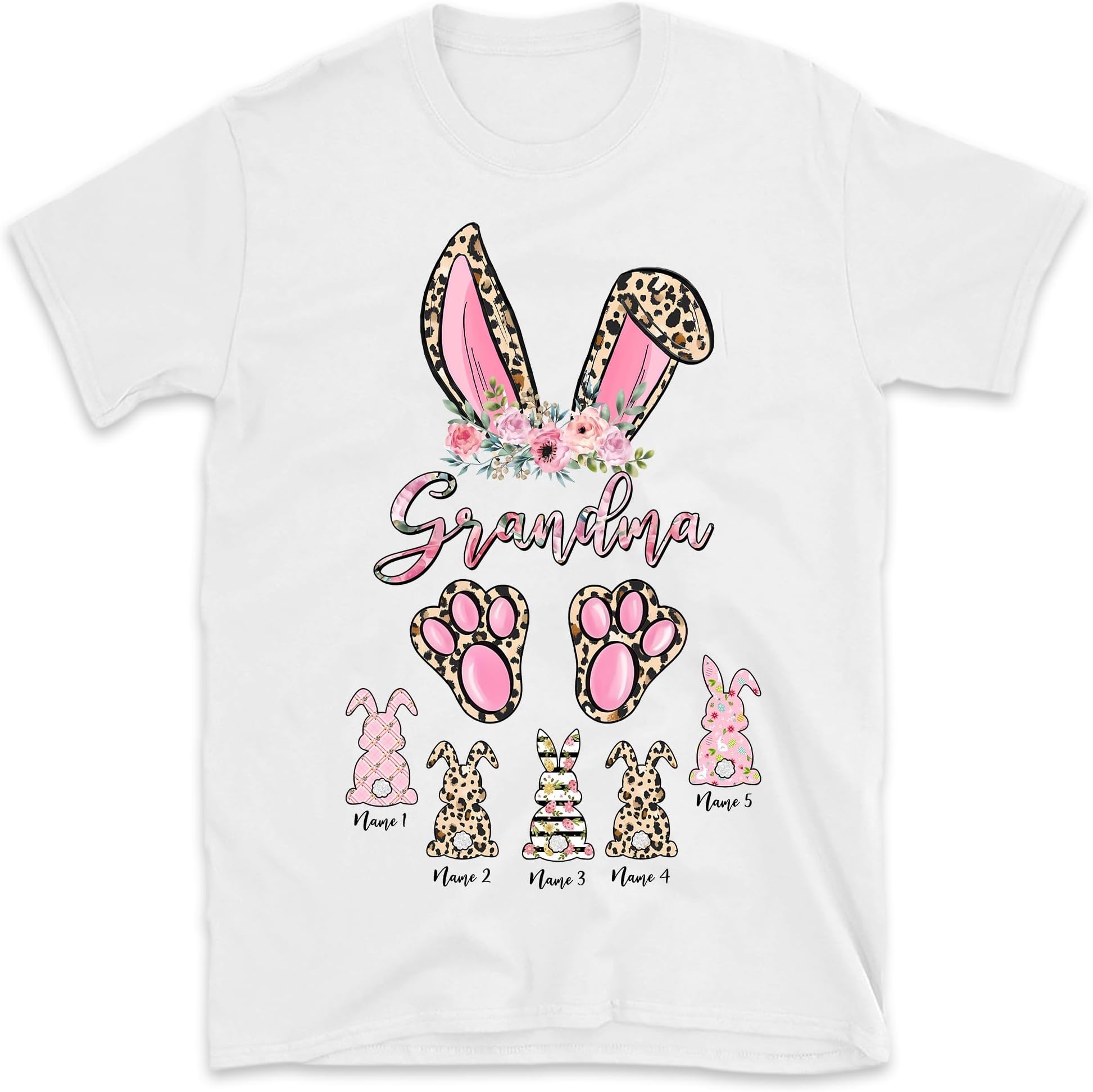 Personalized Grandma Bunny Shirt, Leopad Easter Bunny Grandkids Name Shirt, Happy Easter Gift for Mom
