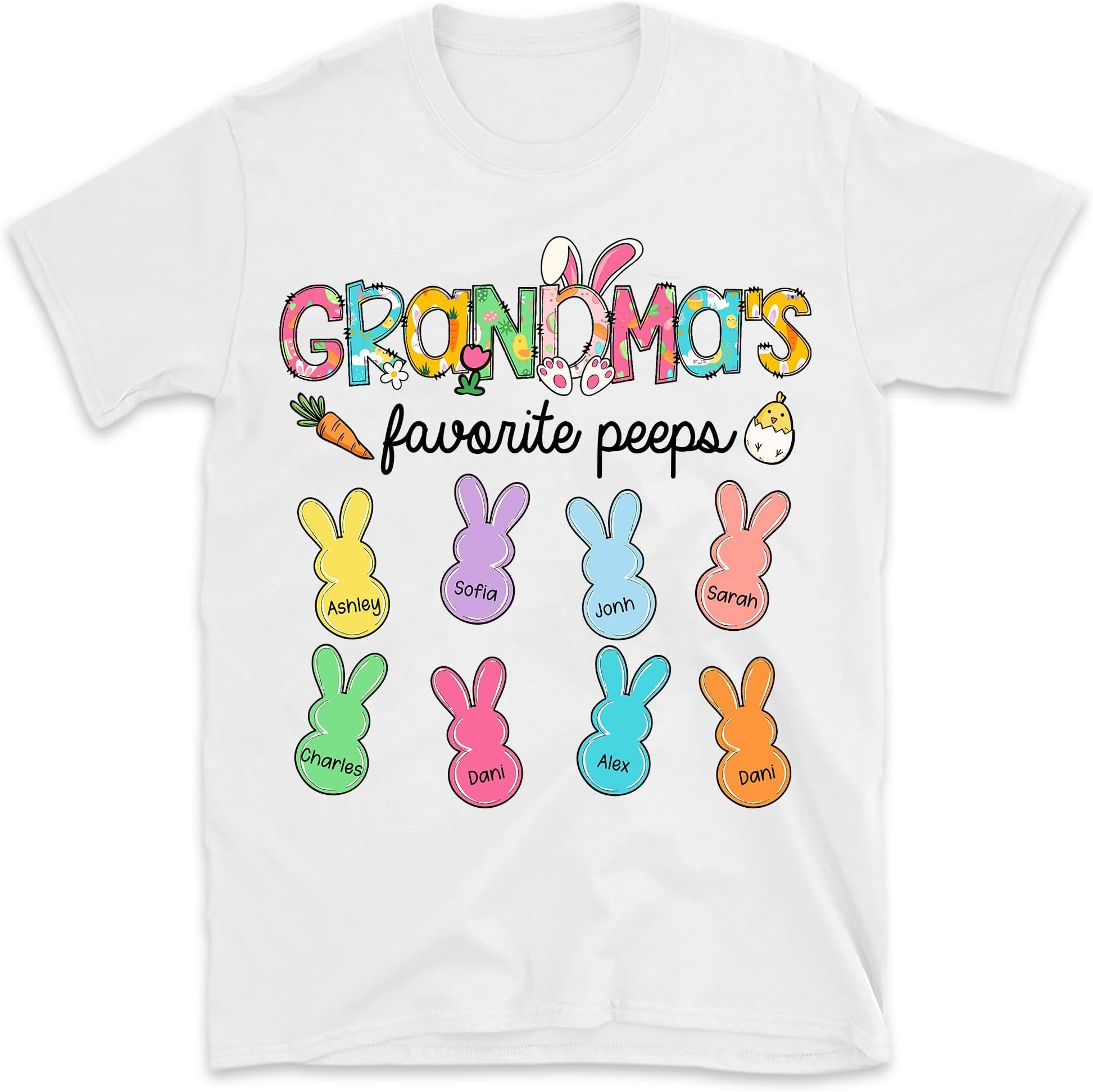 Grandma's Favorite Peeps Shirt, Custom Mimi's Favorite Peeps Shirt,Personalized Grandma Shirt with Kids, Grandma Easter Gift, Small