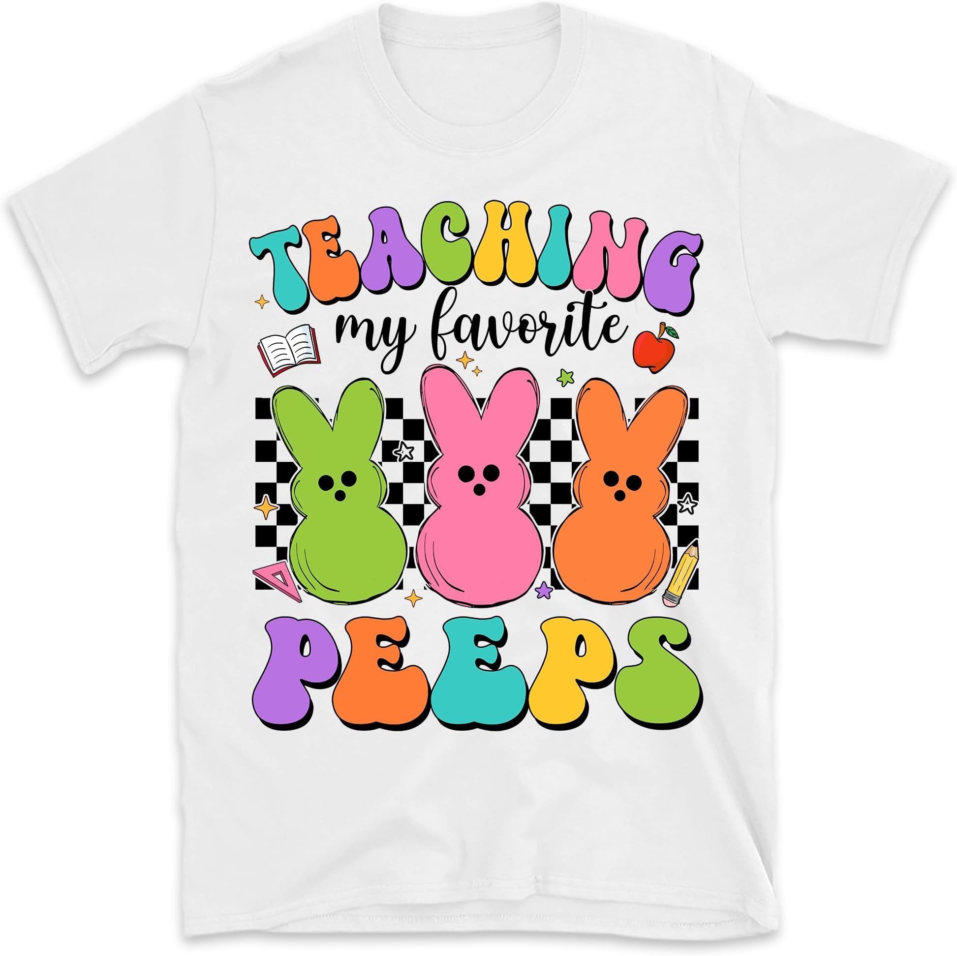 Teacher Pencils Easter Shirt, Teaching My Favorite Peeps, Retro Easter Pencils Shirt, Teacher Easter Shirt Gift for Teacher
