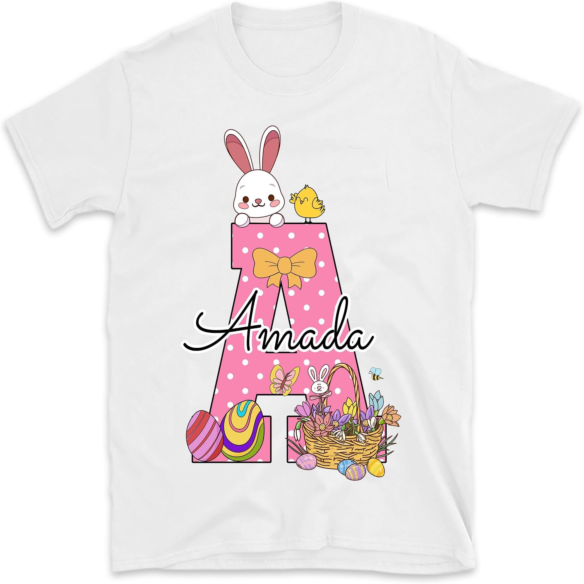 Custom Name Easter Kid Shirt, Personalized Easter Day Shirt for Girls, Baby Onesie Toddle Youth Shirt, Cute Bunny Easter Shirt