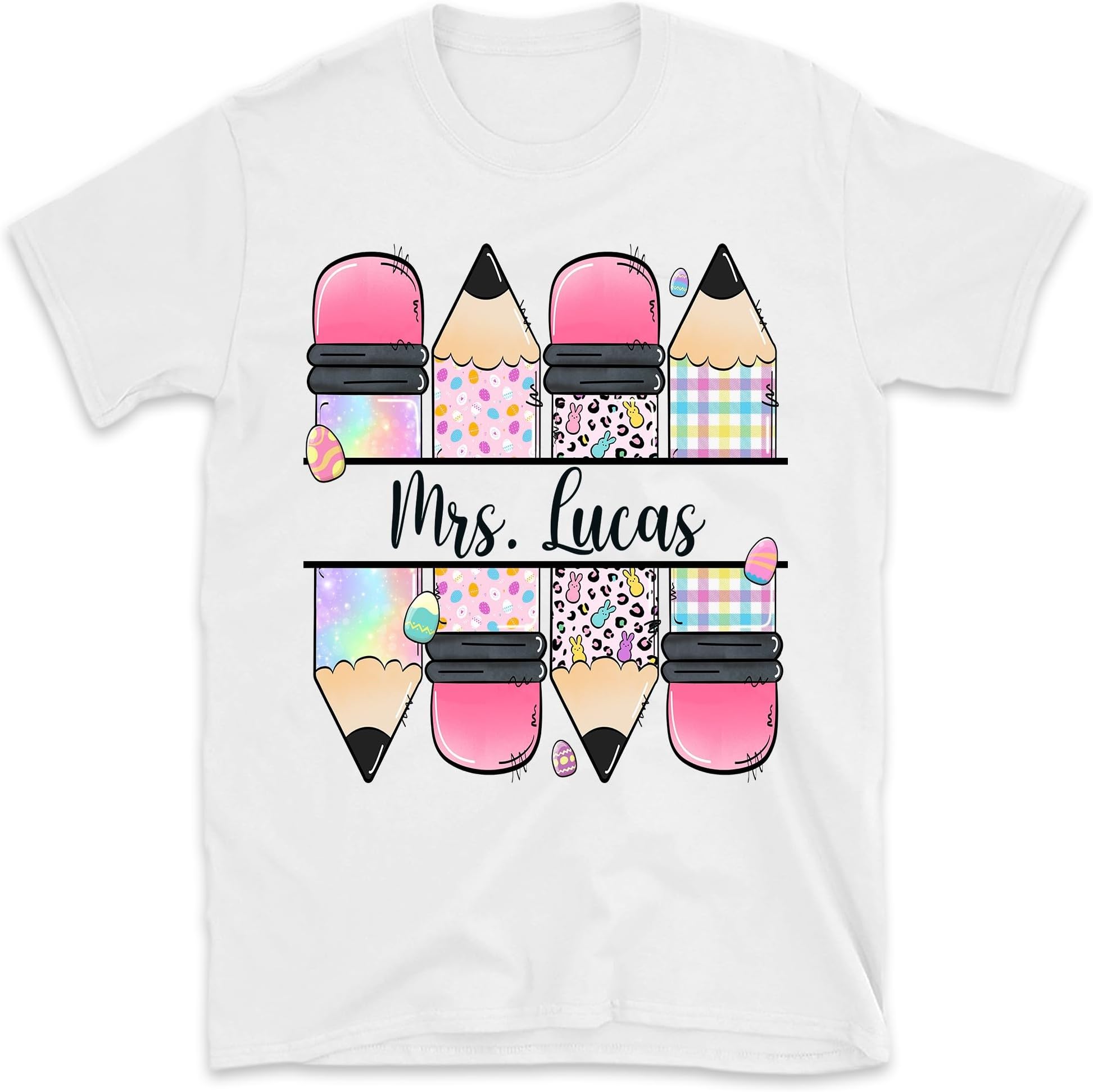 Personalized Easter Pencil Teacher Shirt, Custom Teacher Name Shirt, One Hoppy Teacher Shirt, Educator Tee, Teaching Easter Shirt