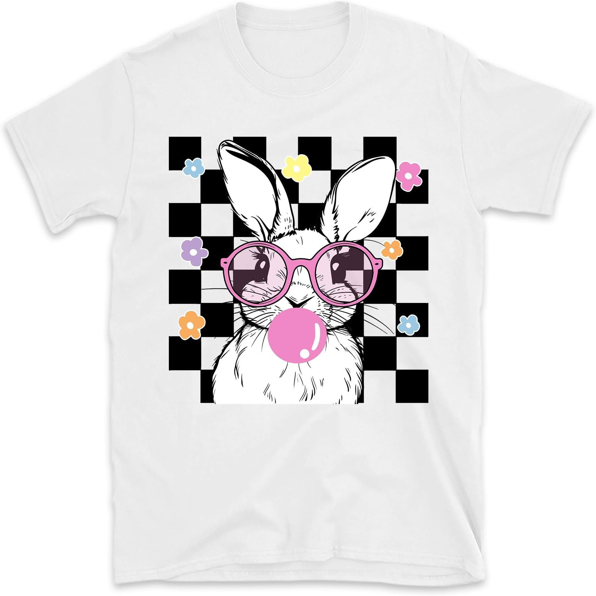 Bunny with Leopard Glasses Shirt, Bunny Kids Retro Tshirt, Easter Retro Shirt, Easter Shirts for Kids, Bubble Gum Bunny Tee