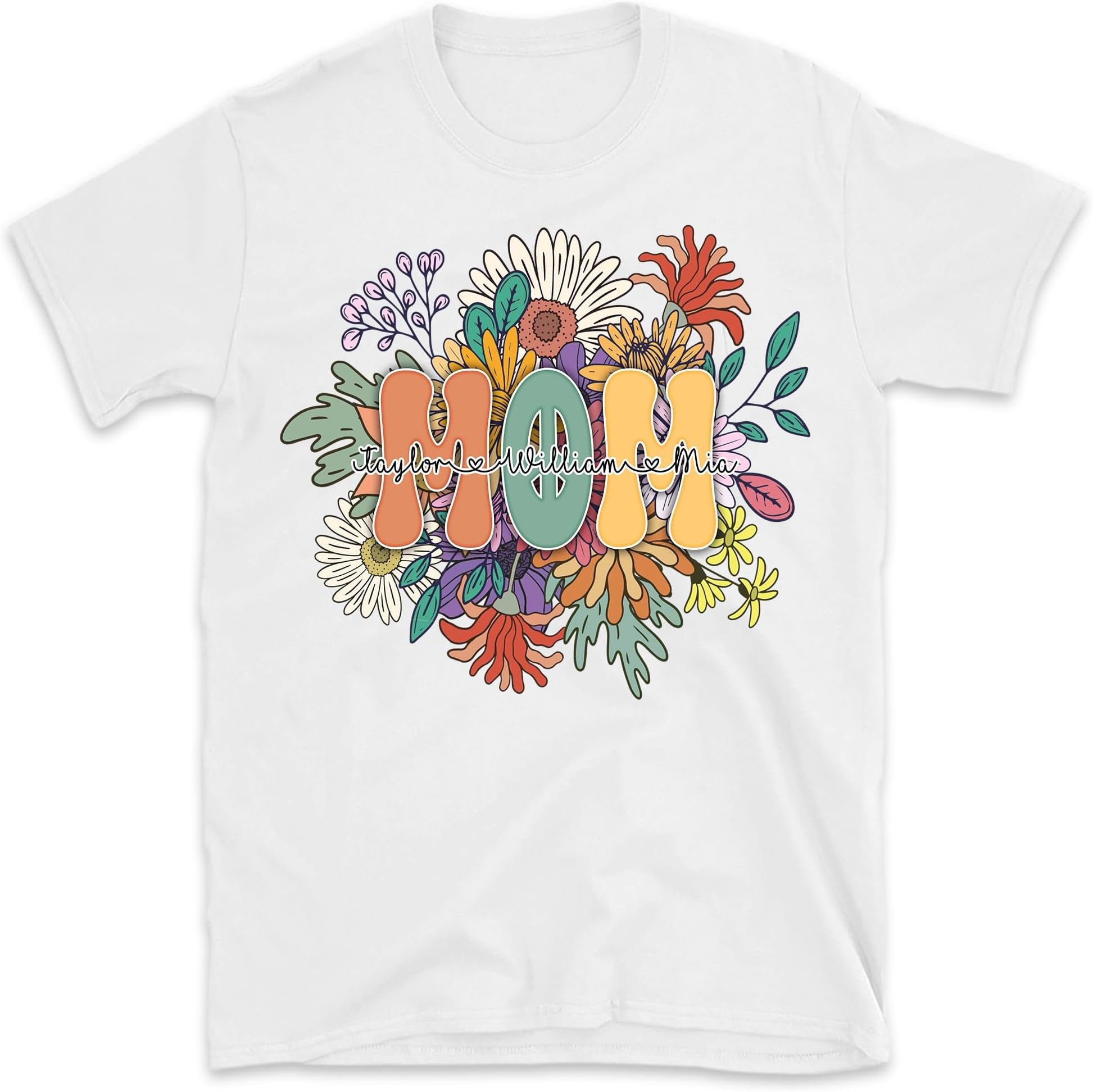 Floral Mama Custom T-Shirt, Cute Mom Shirt with Kids Name, Mother's Day Shirt, Mama T-Shirt, Shirt for Mom, for Mama